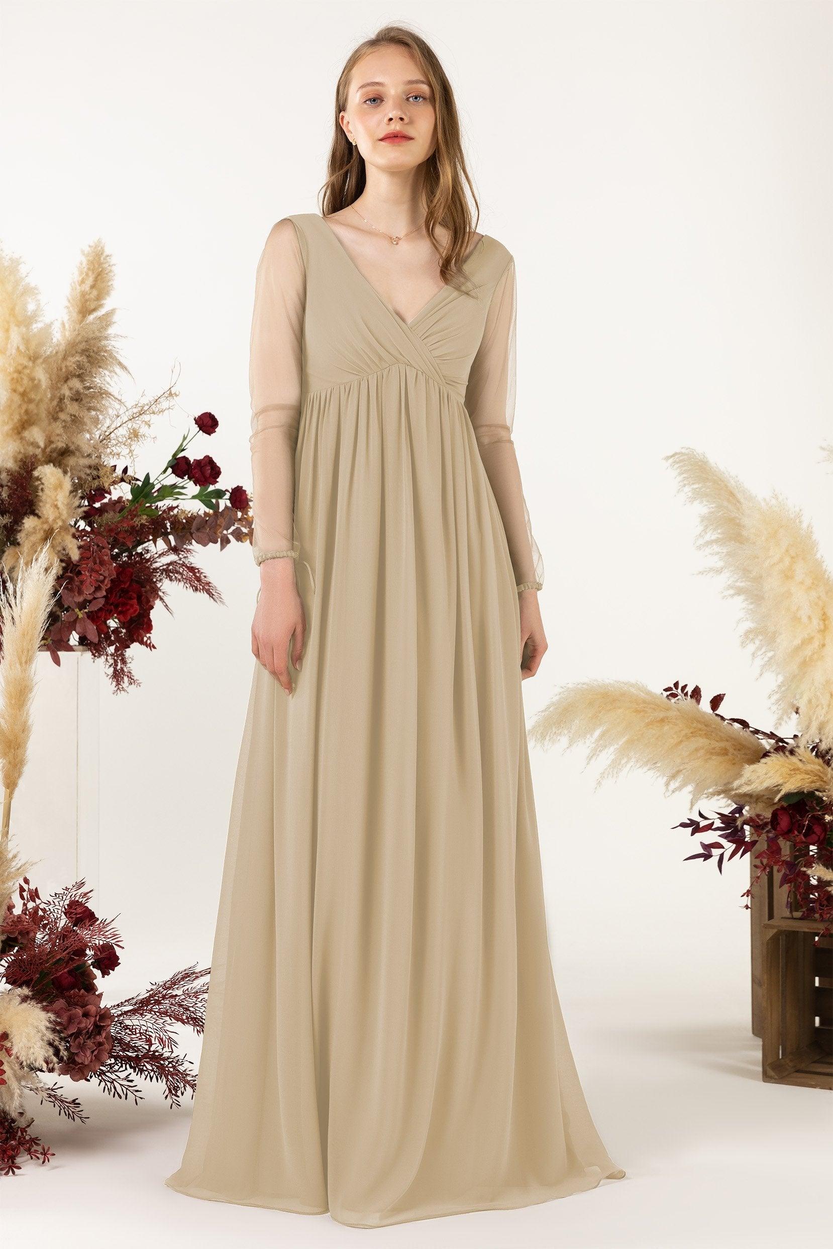 A-Line Sweep-Brush Train Chiffon Bridesmaid Dress CB0461 - COCOMELODY