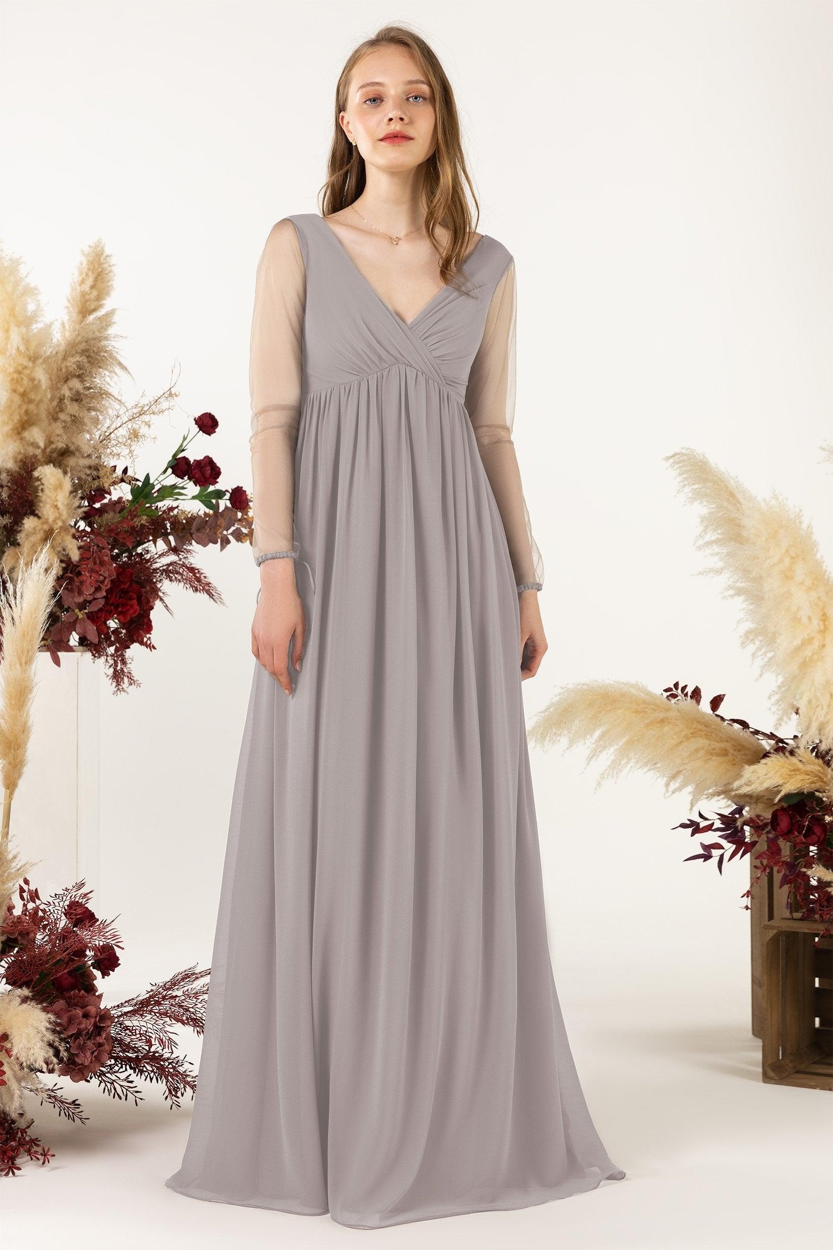A-Line Sweep-Brush Train Chiffon Bridesmaid Dress CB0461 - COCOMELODY