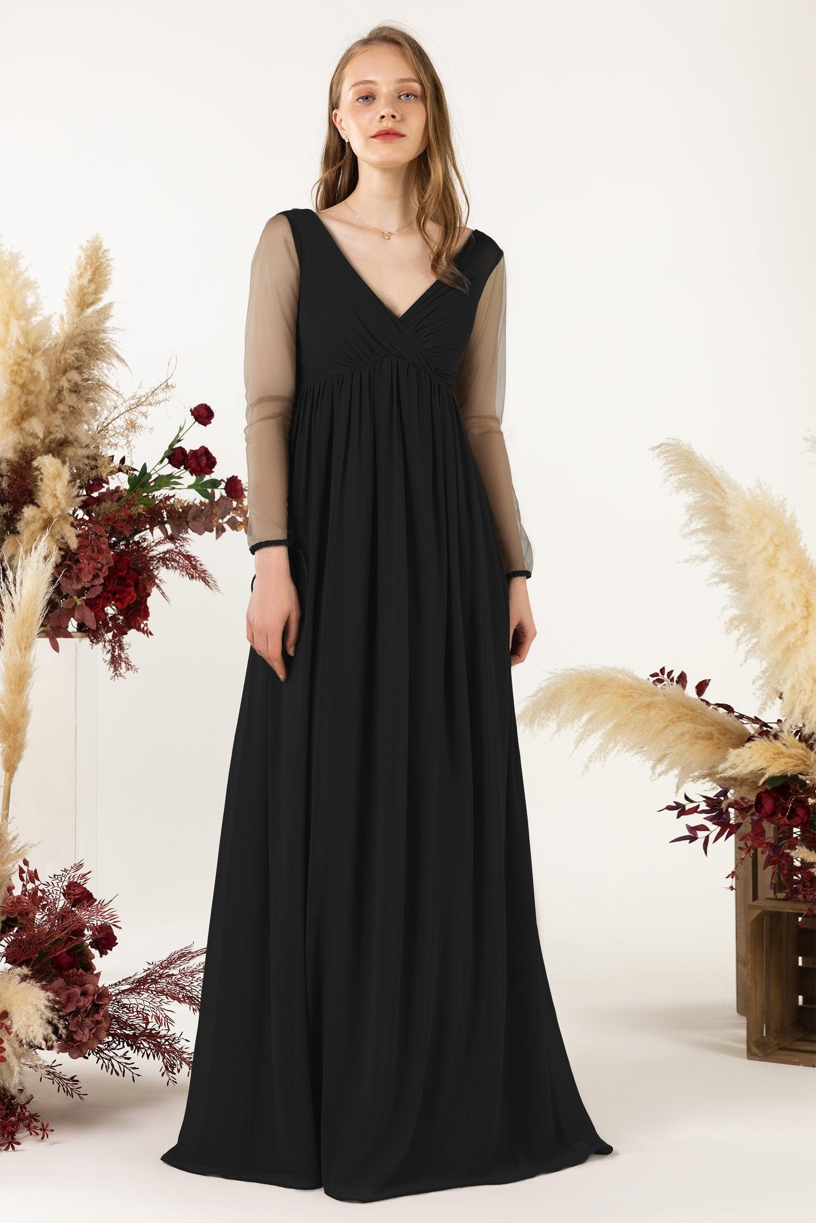 A-Line Sweep-Brush Train Chiffon Bridesmaid Dress CB0461 - COCOMELODY