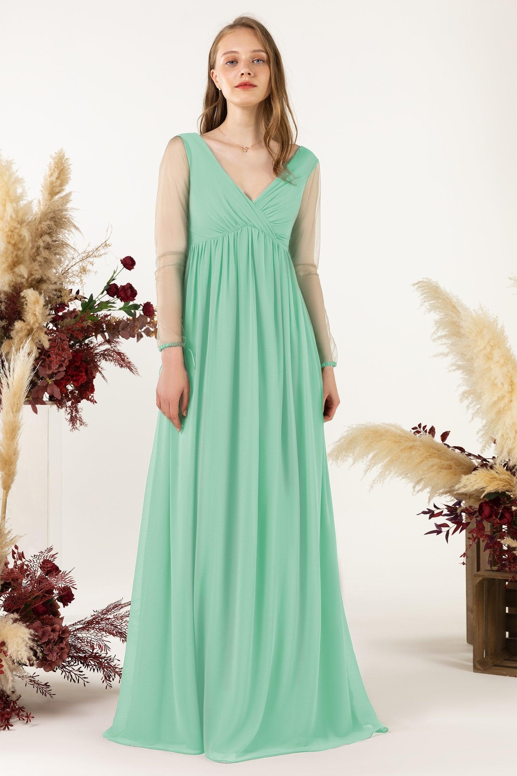 A-Line Sweep-Brush Train Chiffon Bridesmaid Dress CB0461 - COCOMELODY