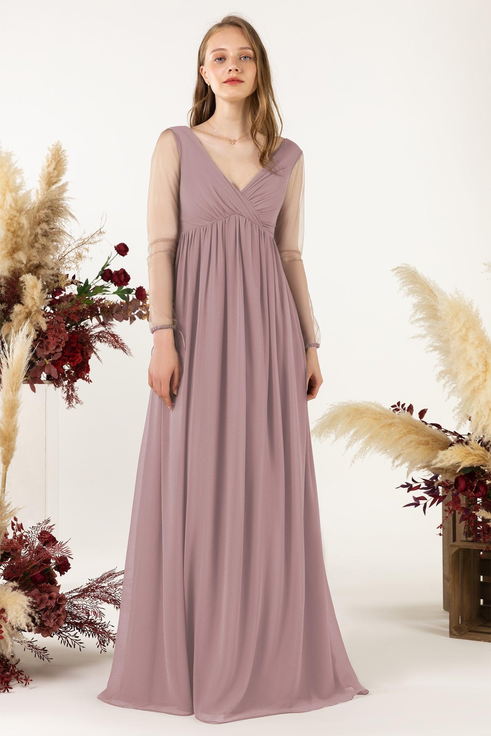 A-Line Sweep-Brush Train Chiffon Bridesmaid Dress CB0461 - COCOMELODY