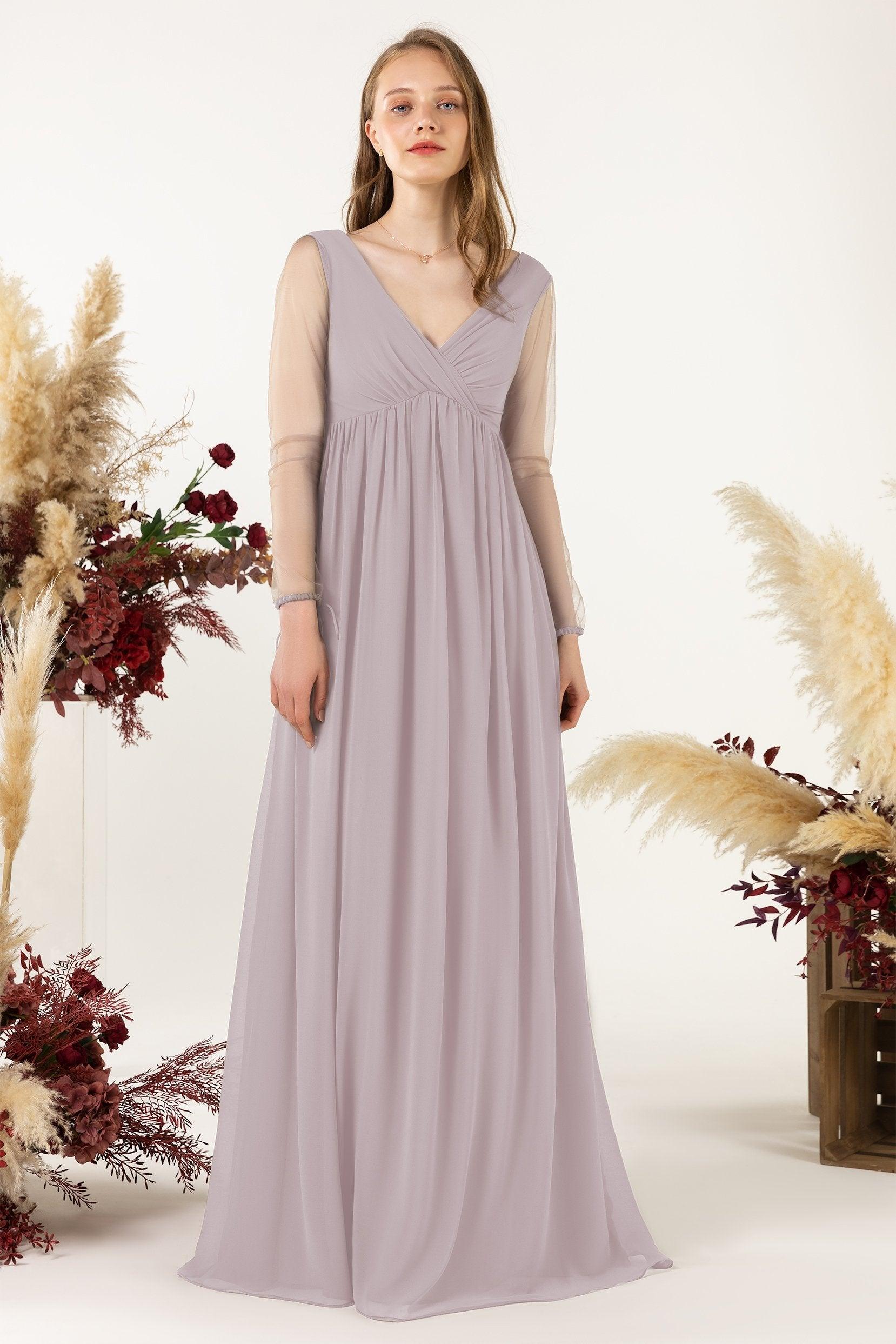 A-Line Sweep-Brush Train Chiffon Bridesmaid Dress CB0461 - COCOMELODY