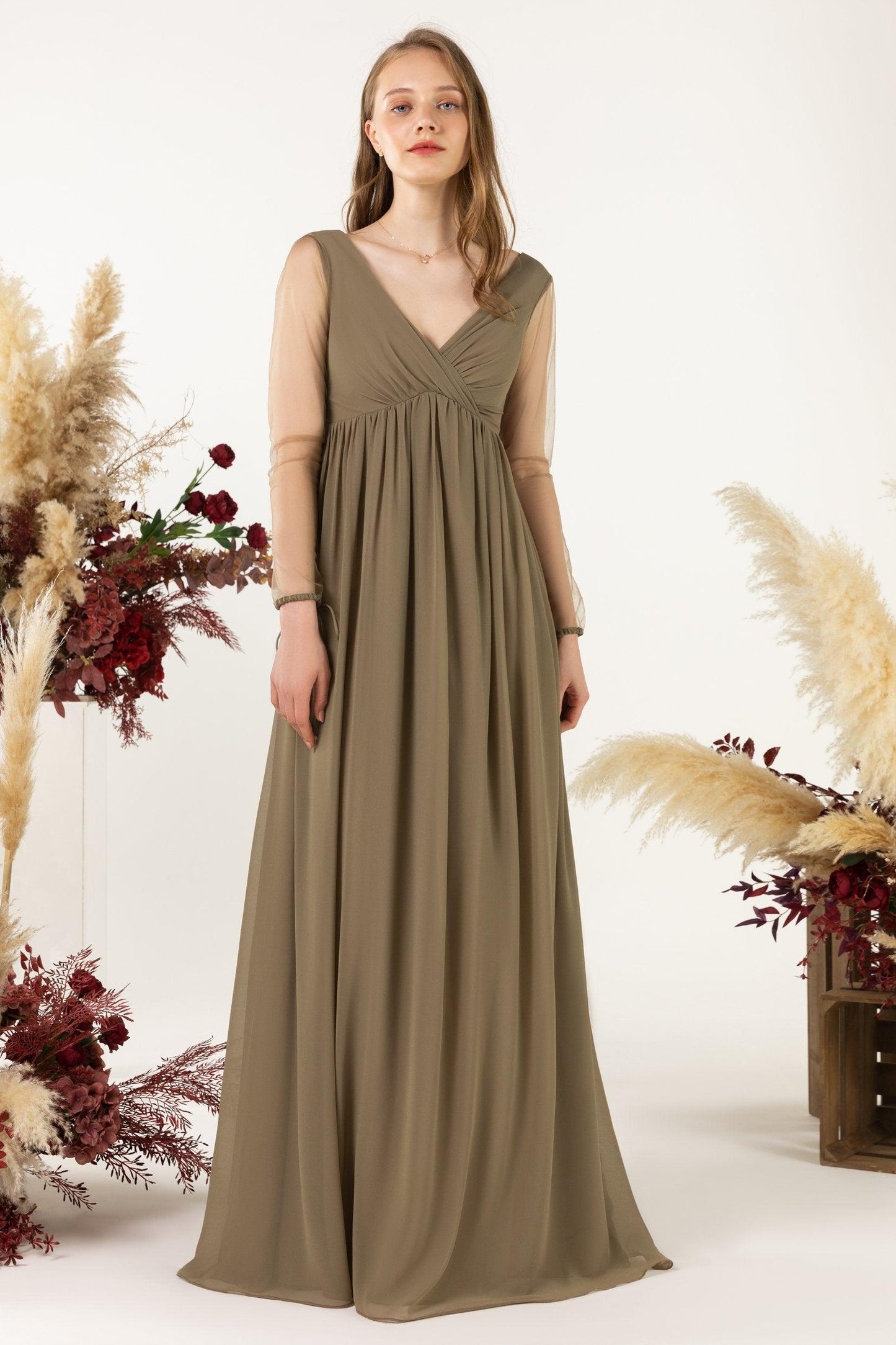 A-Line Sweep-Brush Train Chiffon Bridesmaid Dress CB0461 - COCOMELODY