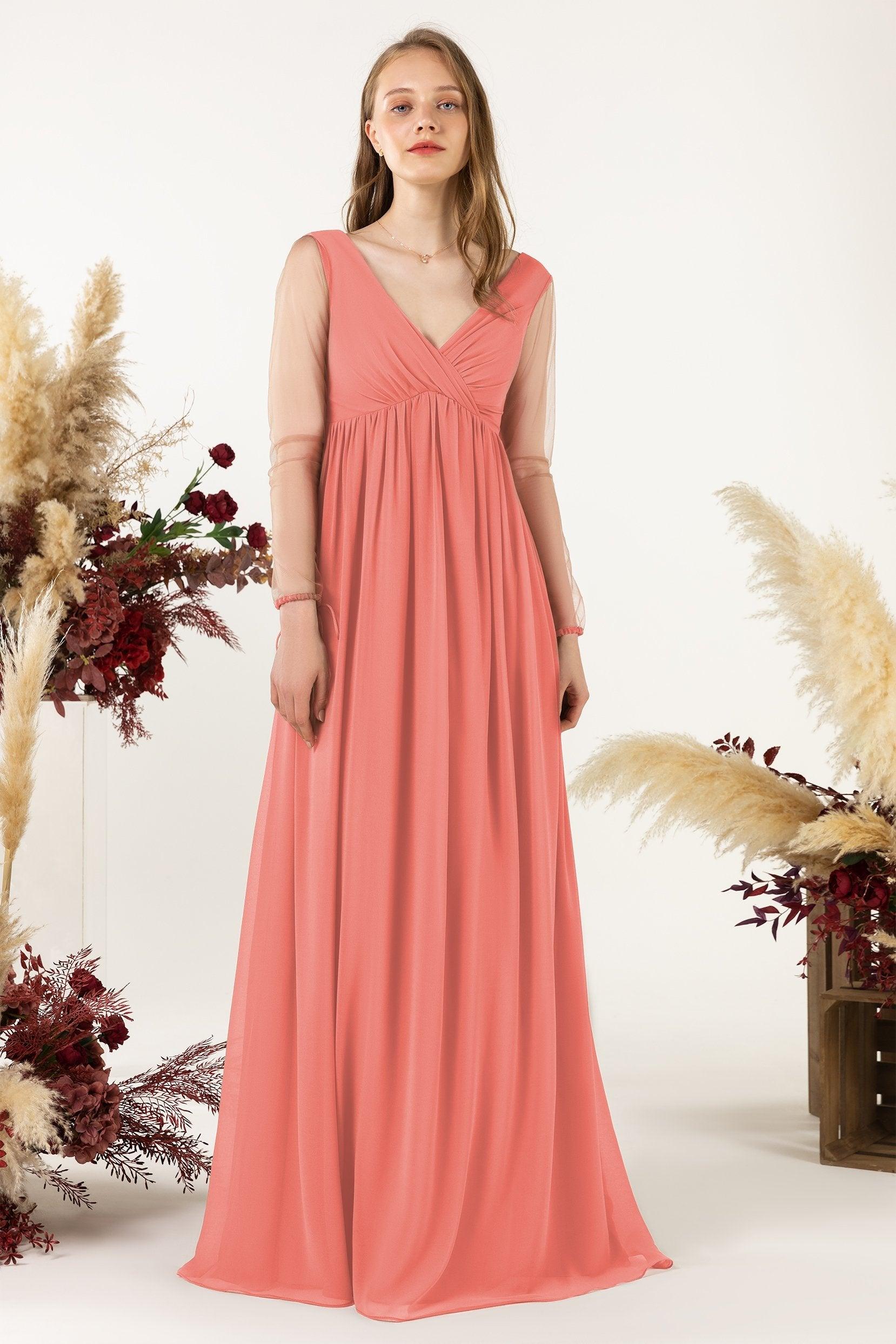 A-Line Sweep-Brush Train Chiffon Bridesmaid Dress CB0461 - COCOMELODY