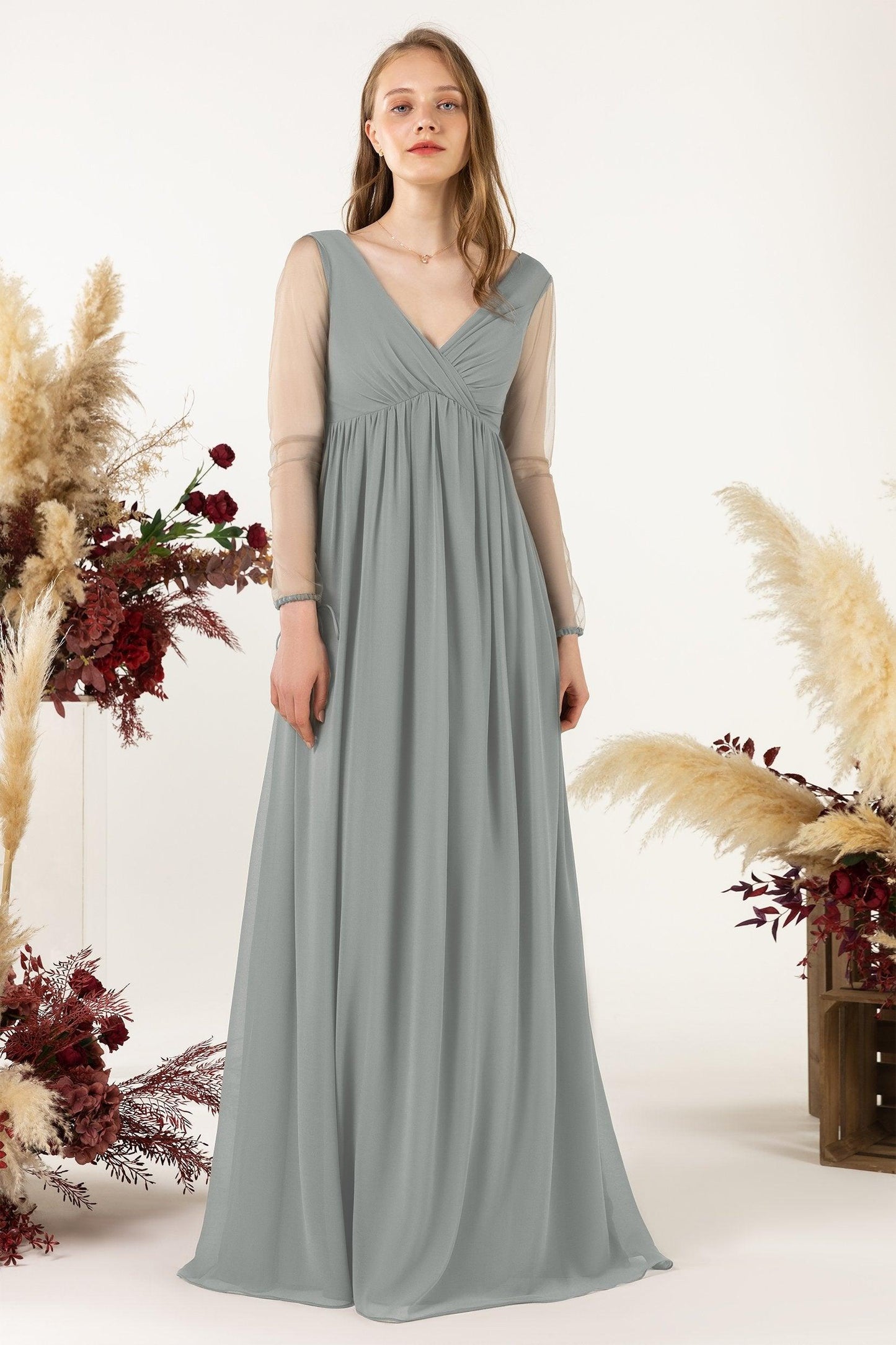 A-Line Sweep-Brush Train Chiffon Bridesmaid Dress CB0461 - COCOMELODY