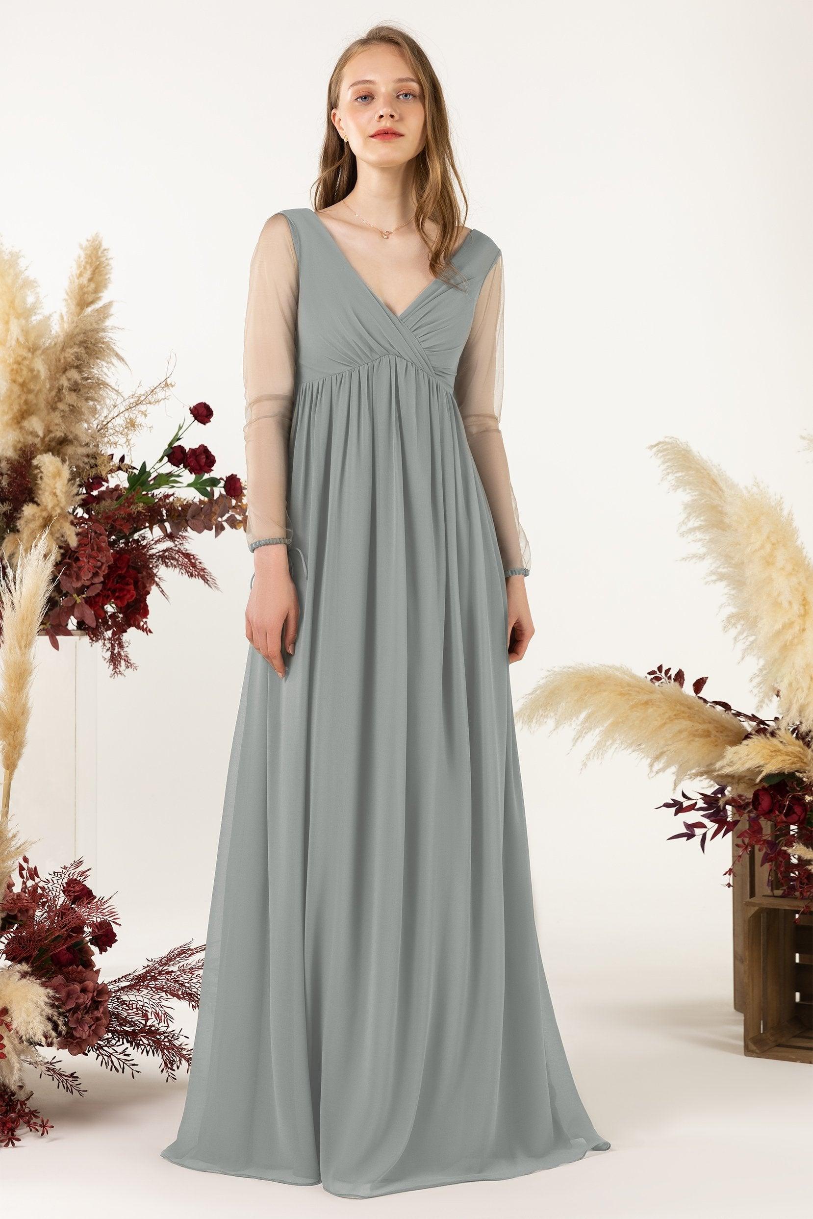 A-Line Sweep-Brush Train Chiffon Bridesmaid Dress CB0461 - COCOMELODY