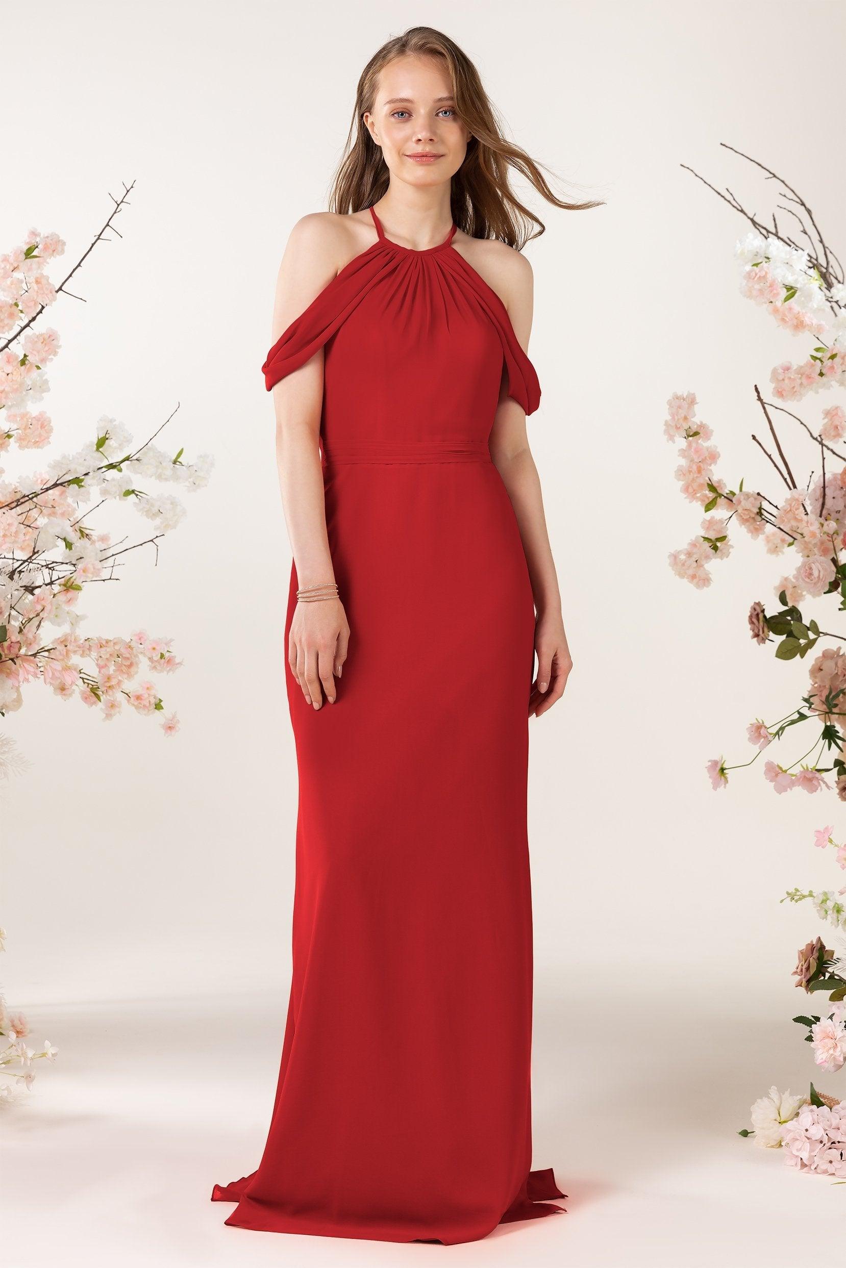 Sheath-Column Sweep Train Chiffon Bridesmaid Dress CB0463 - COCOMELODY