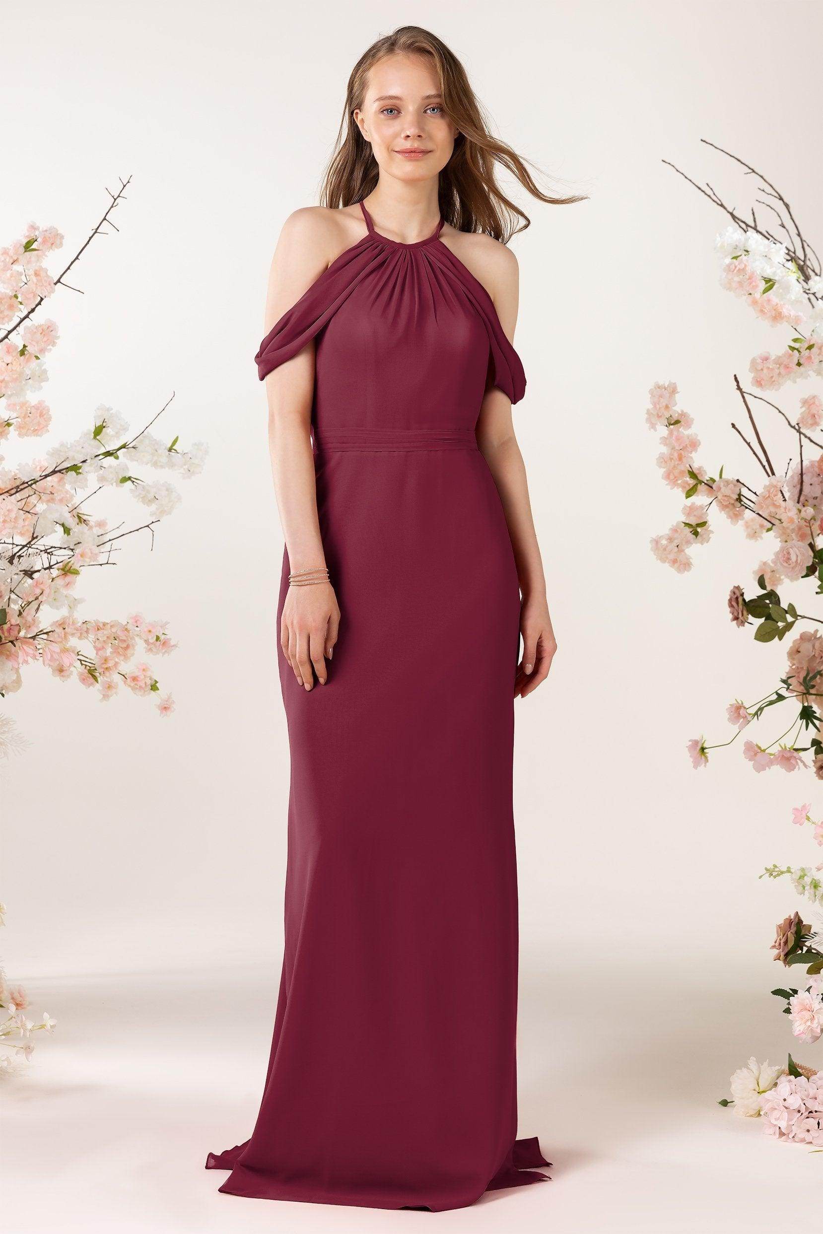 Sheath-Column Sweep Train Chiffon Bridesmaid Dress CB0463 - COCOMELODY