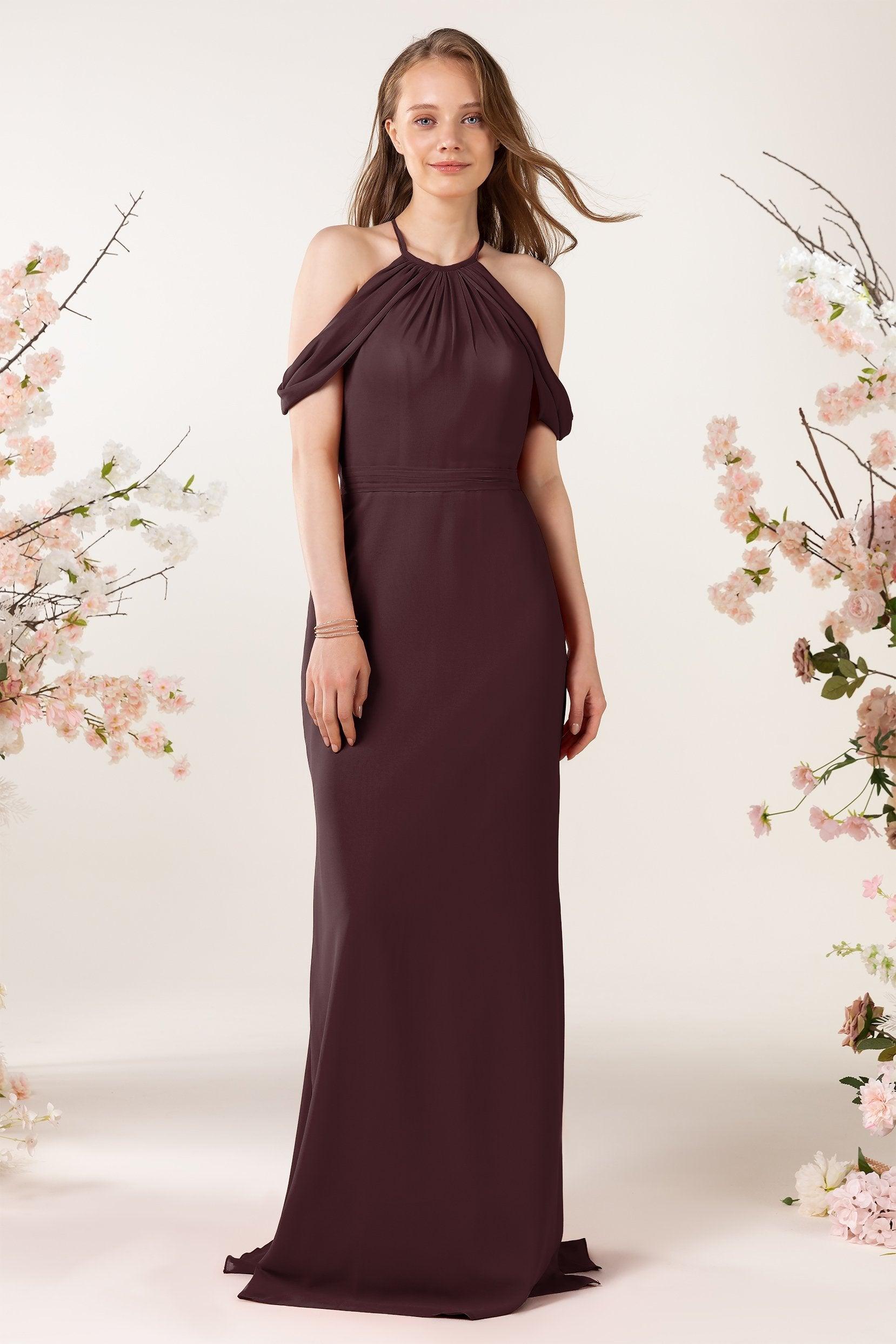 Sheath-Column Sweep Train Chiffon Bridesmaid Dress CB0463 - COCOMELODY