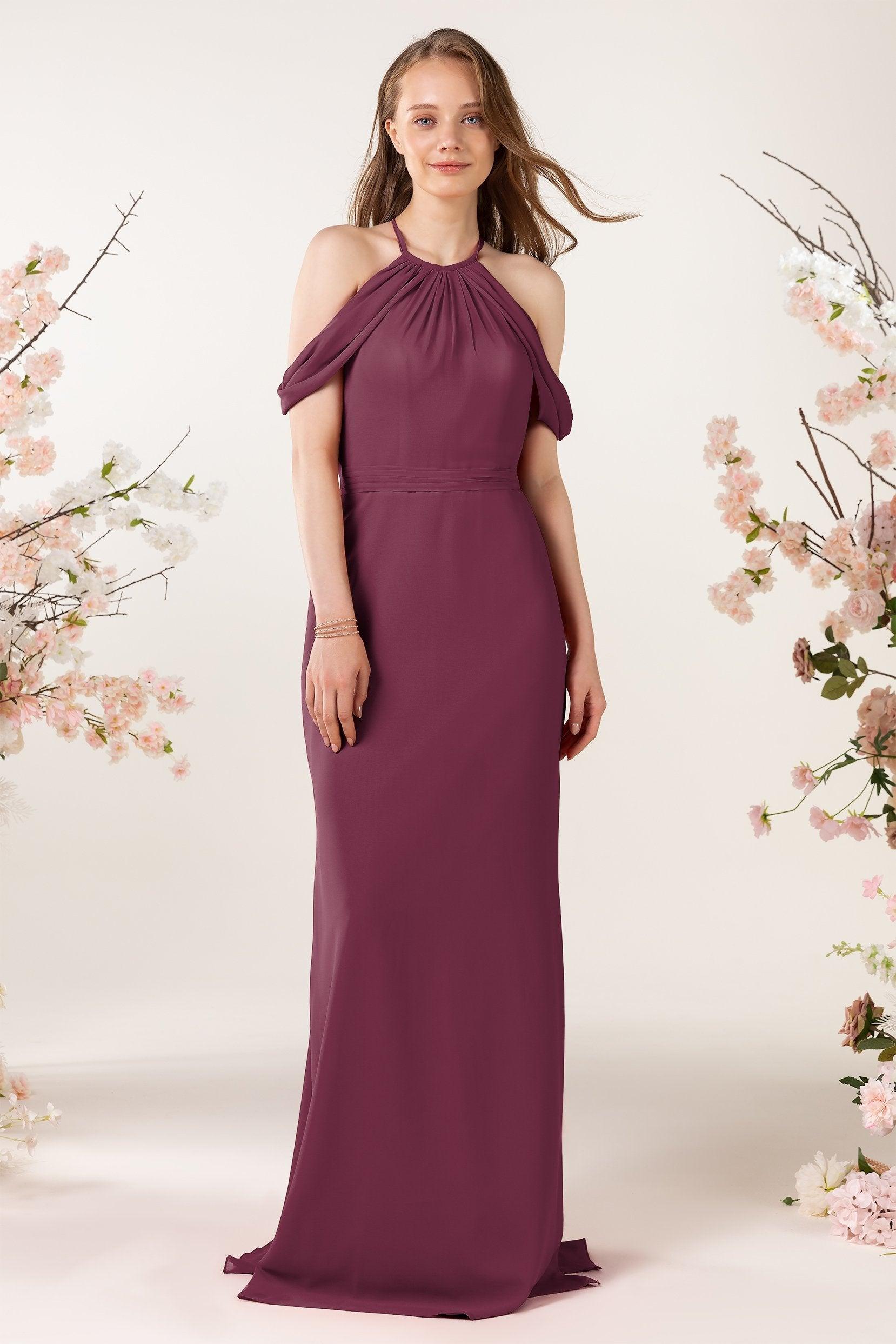 Sheath-Column Sweep Train Chiffon Bridesmaid Dress CB0463 - COCOMELODY
