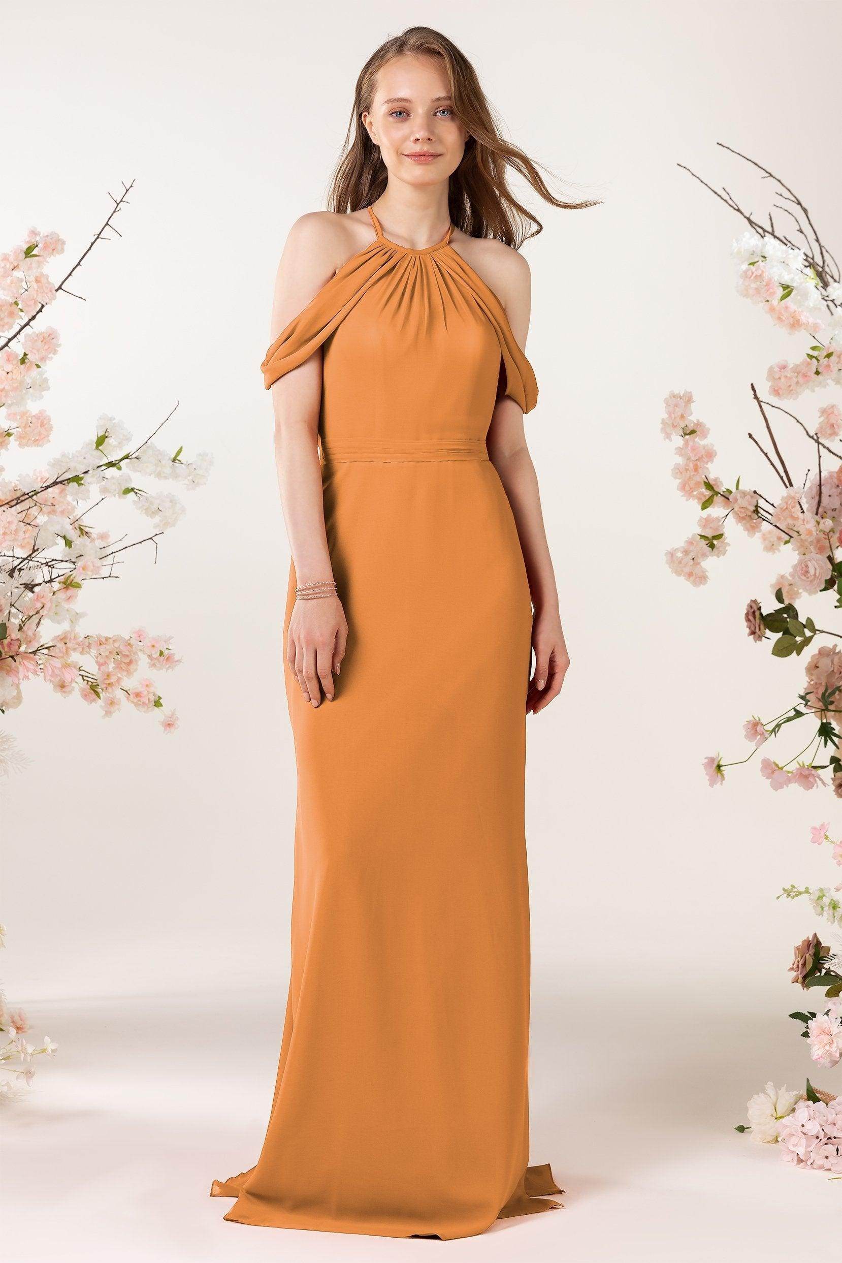 Sheath-Column Sweep Train Chiffon Bridesmaid Dress CB0463 - COCOMELODY