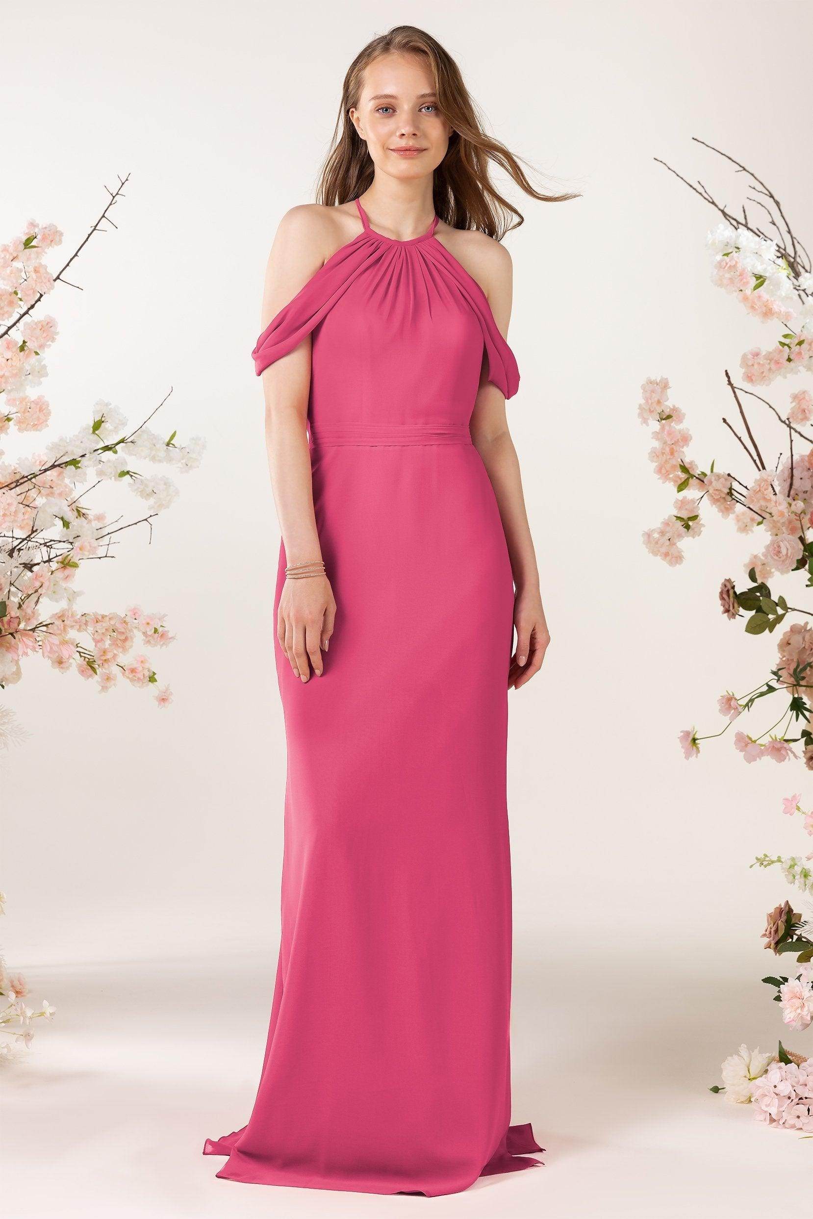 Sheath-Column Sweep Train Chiffon Bridesmaid Dress CB0463 - COCOMELODY