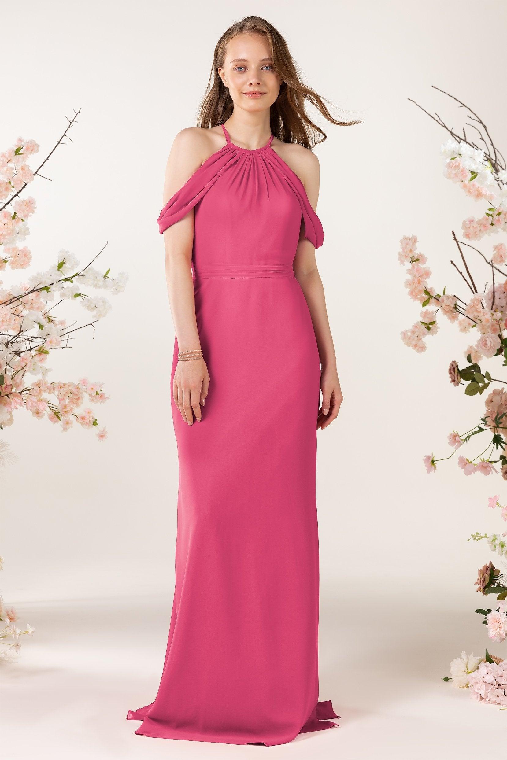 Sheath-Column Sweep Train Chiffon Bridesmaid Dress CB0463 - COCOMELODY