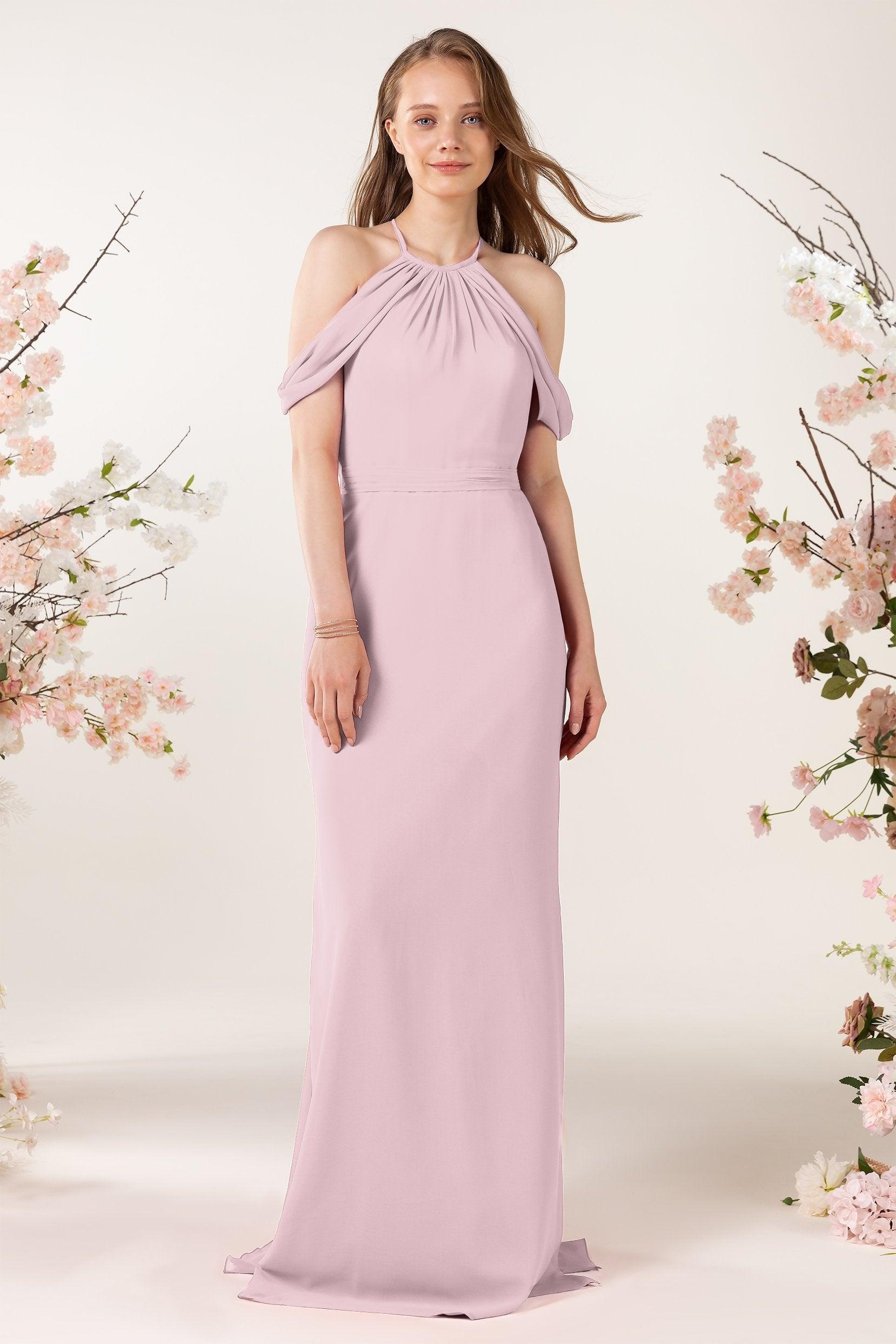 Sheath-Column Sweep Train Chiffon Bridesmaid Dress CB0463 - COCOMELODY