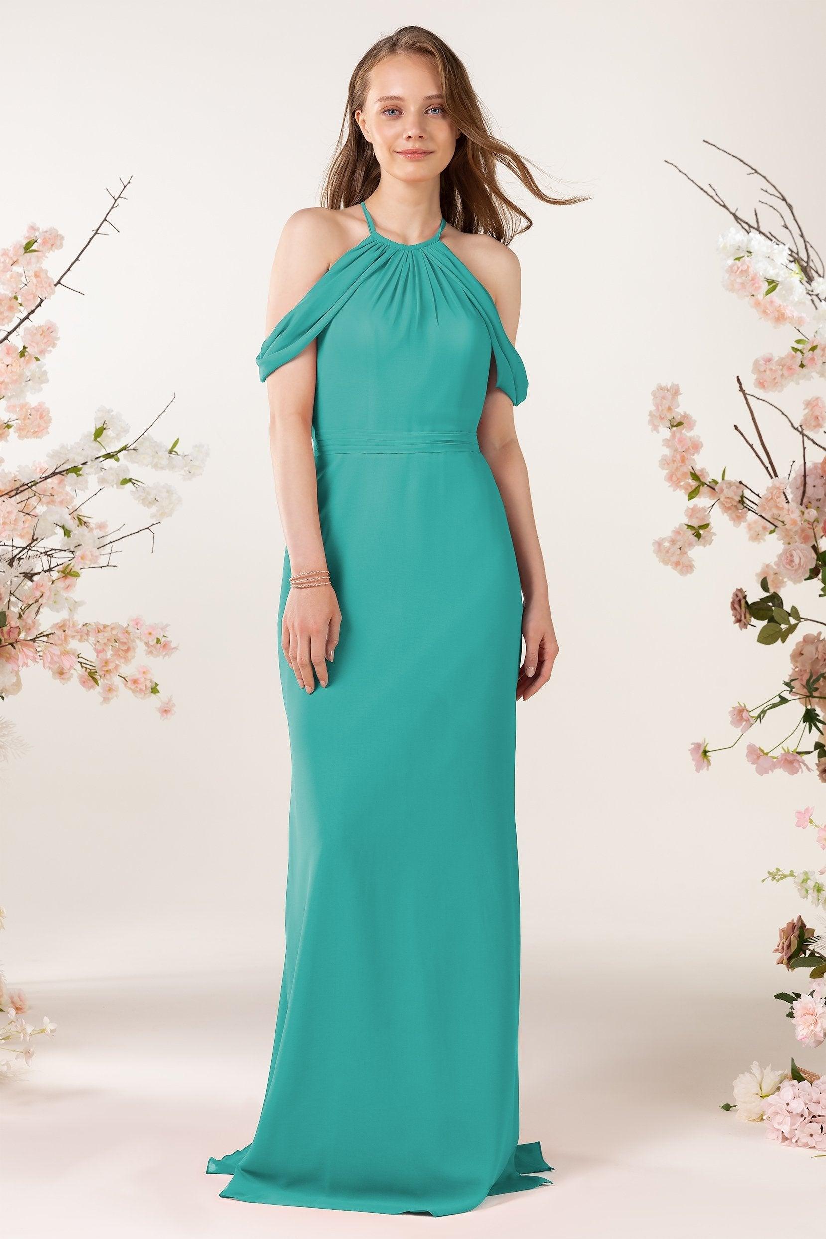 Sheath-Column Sweep Train Chiffon Bridesmaid Dress CB0463 - COCOMELODY