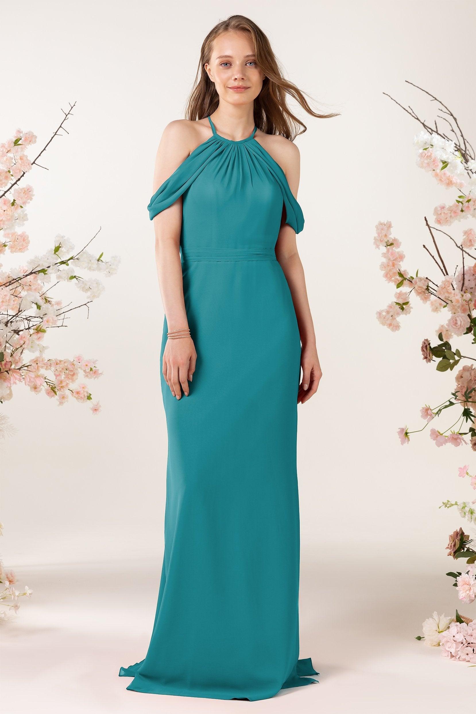 Sheath-Column Sweep Train Chiffon Bridesmaid Dress CB0463 - COCOMELODY