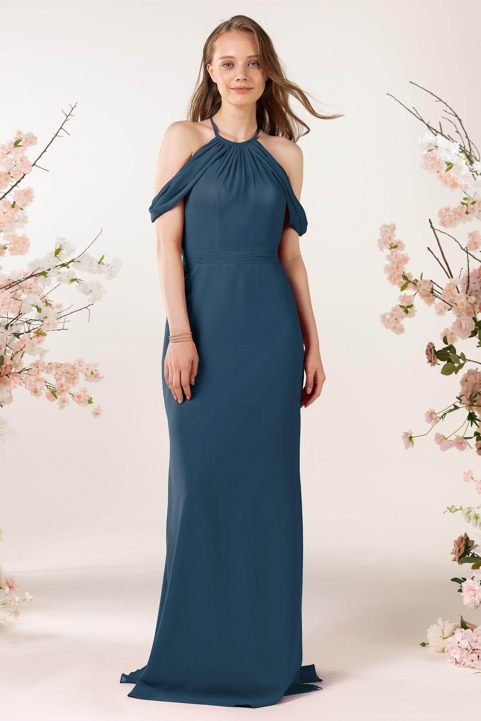 Sheath-Column Sweep Train Chiffon Bridesmaid Dress CB0463 - COCOMELODY