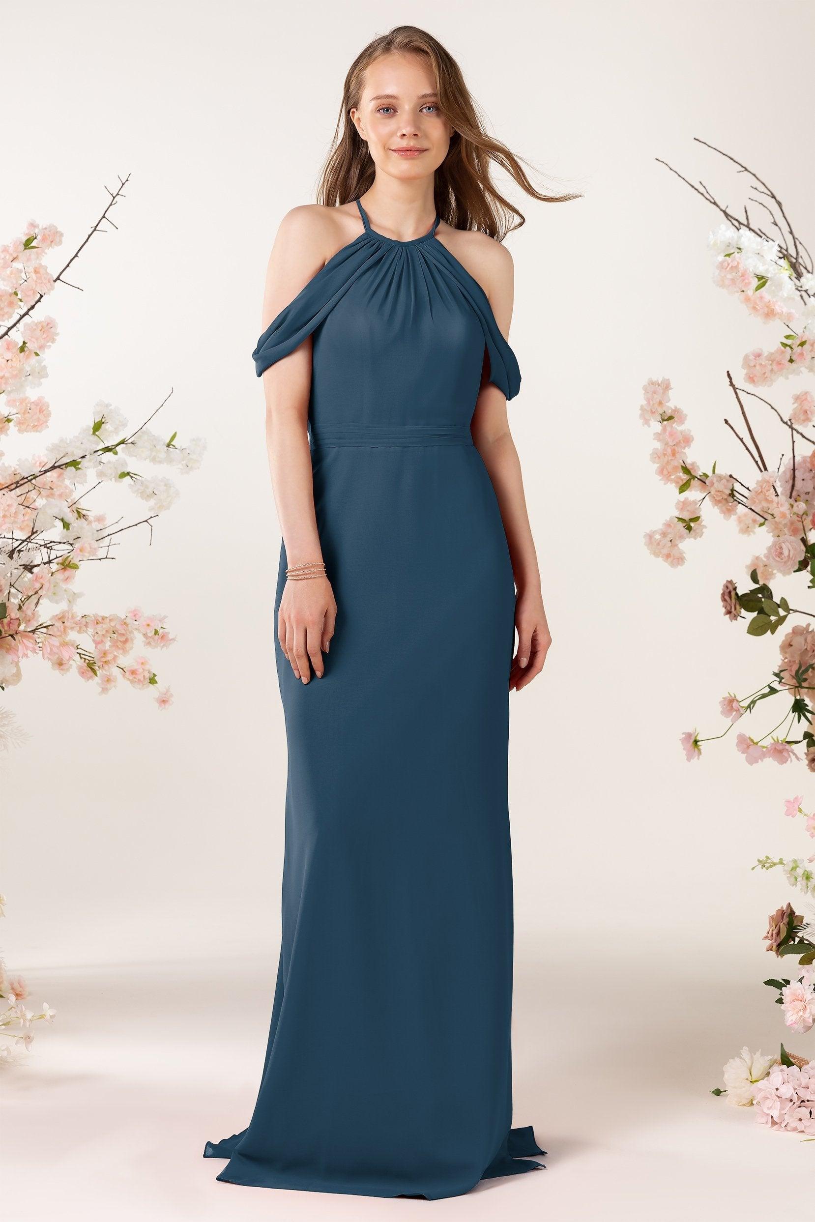 Sheath-Column Sweep Train Chiffon Bridesmaid Dress CB0463 - COCOMELODY