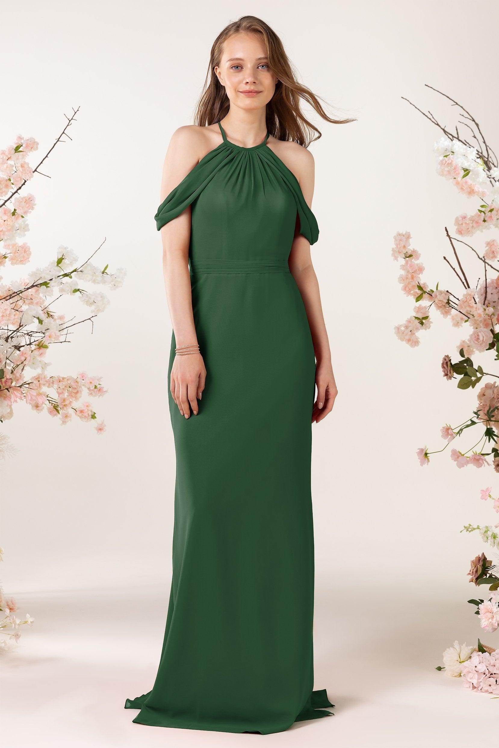 Sheath-Column Sweep Train Chiffon Bridesmaid Dress CB0463 - COCOMELODY