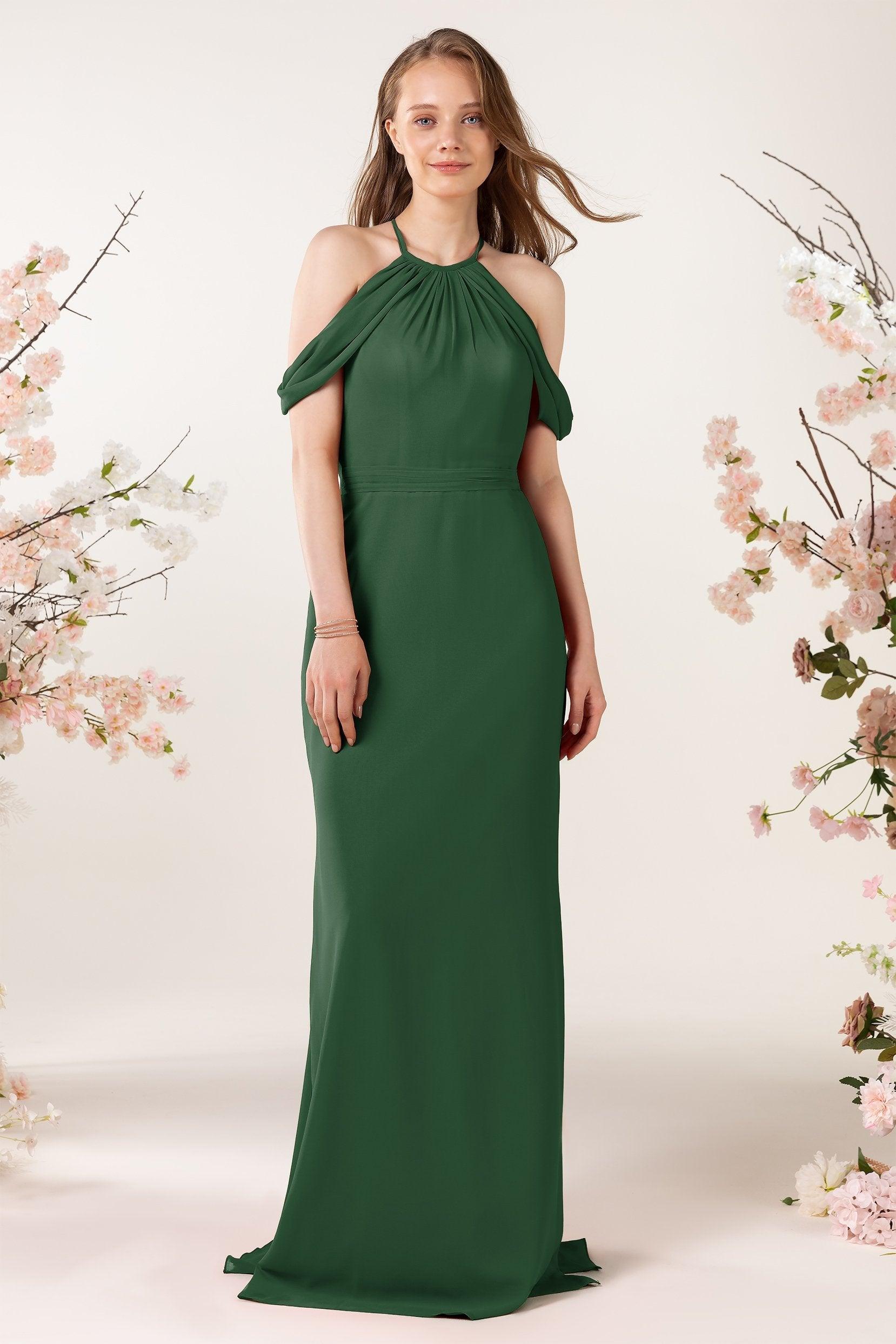 Sheath-Column Sweep Train Chiffon Bridesmaid Dress CB0463 - COCOMELODY
