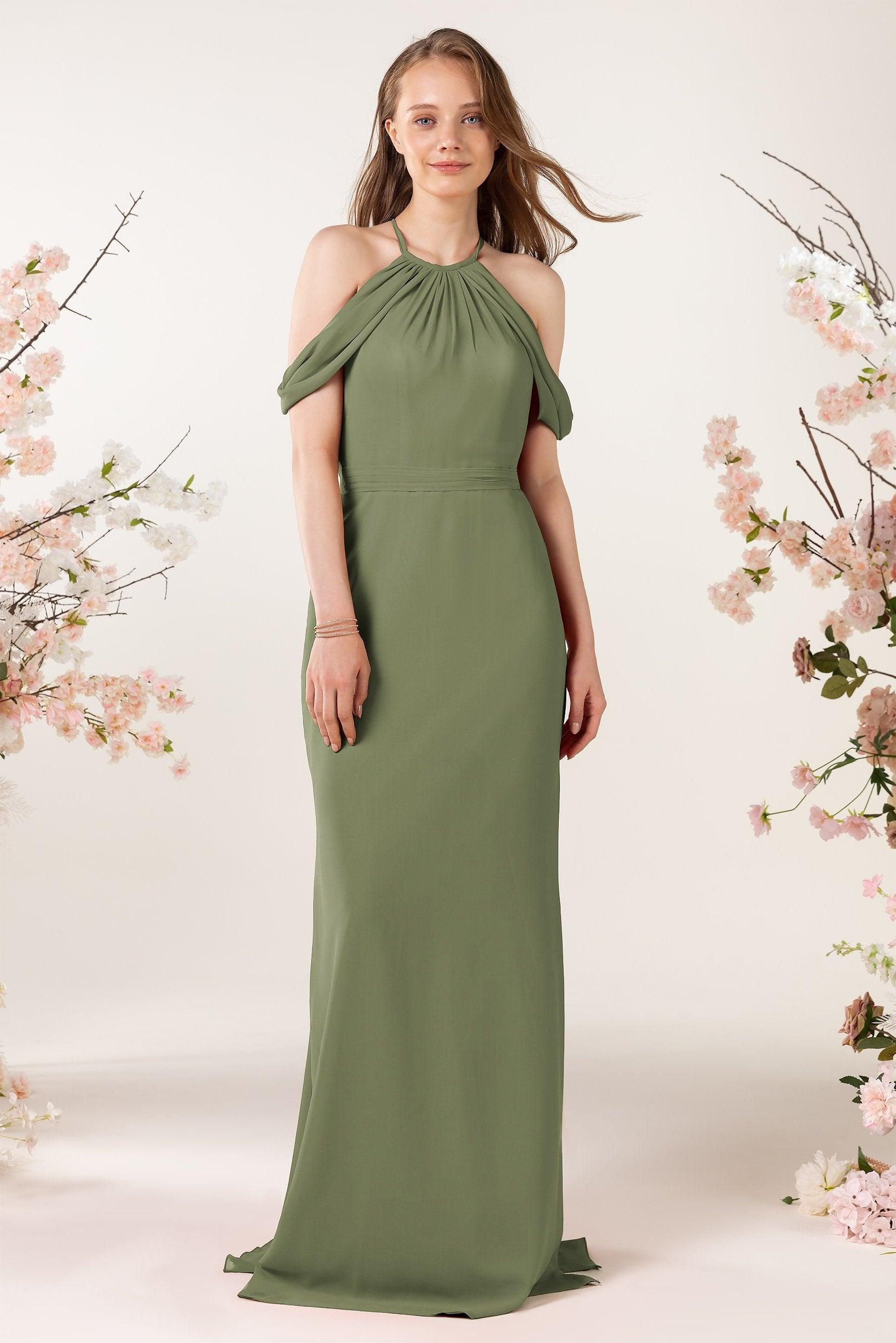 Sheath-Column Sweep Train Chiffon Bridesmaid Dress CB0463 - COCOMELODY