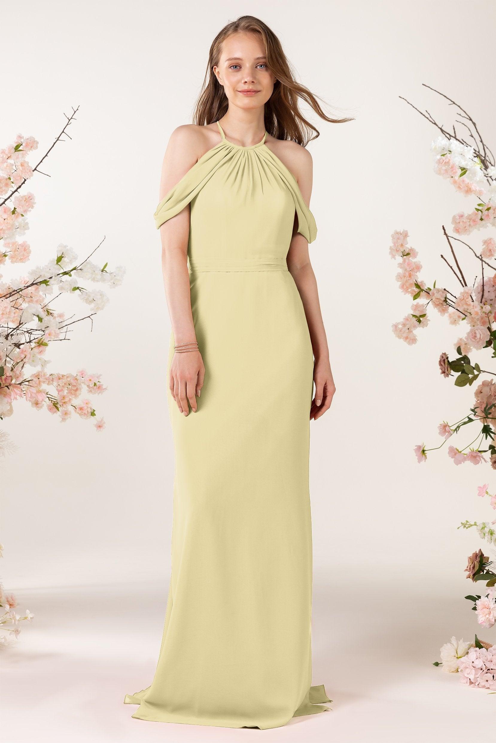 Sheath-Column Sweep Train Chiffon Bridesmaid Dress CB0463 - COCOMELODY