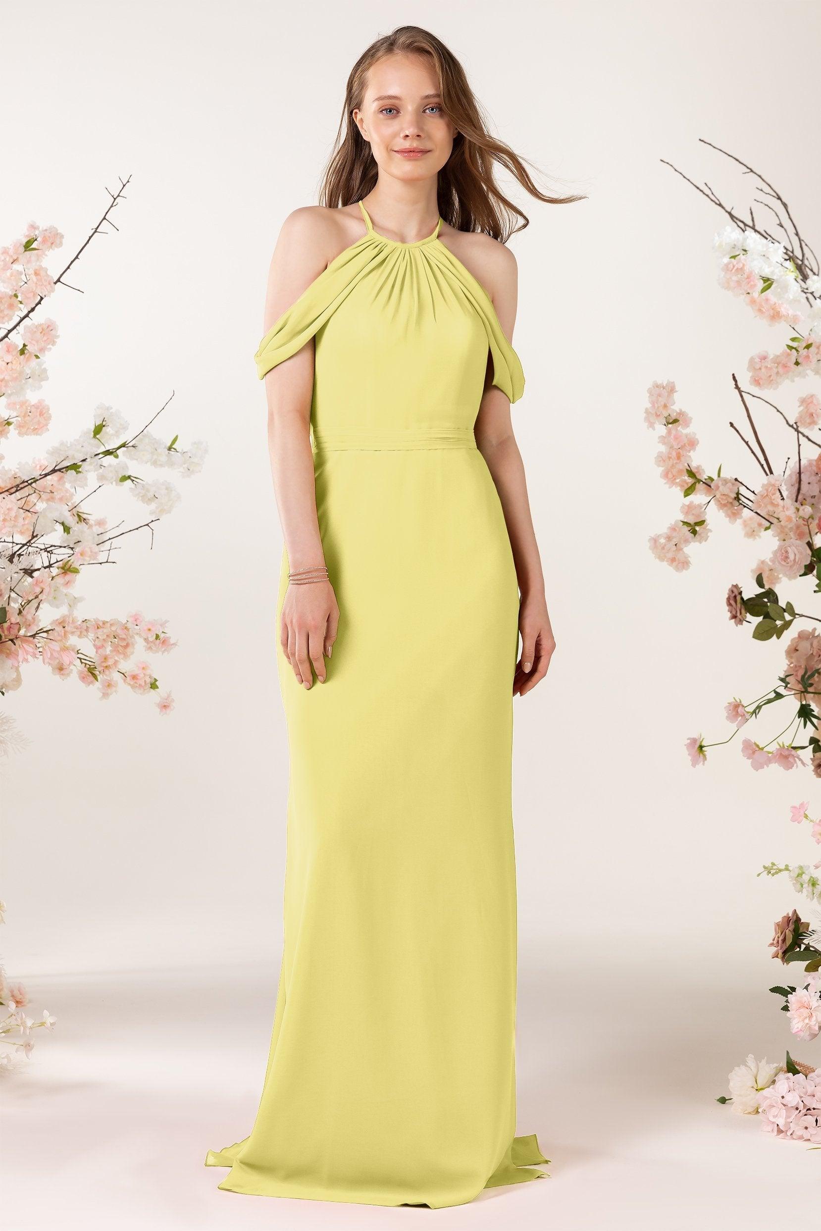 Sheath-Column Sweep Train Chiffon Bridesmaid Dress CB0463 - COCOMELODY