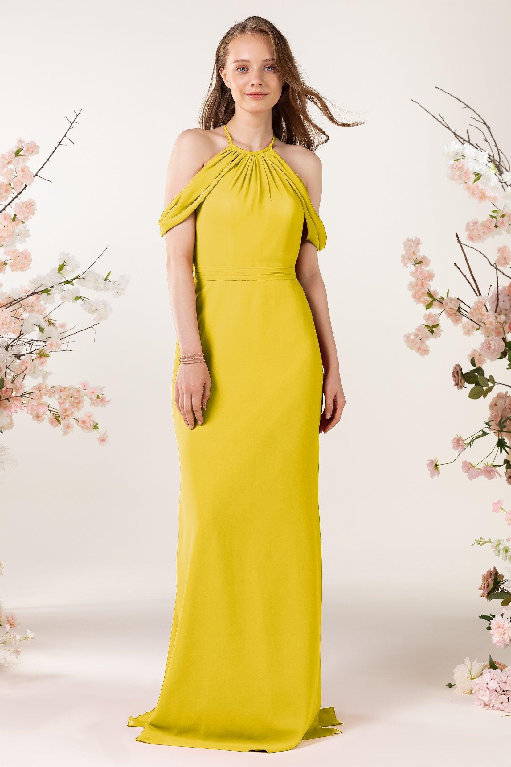 Sheath-Column Sweep Train Chiffon Bridesmaid Dress CB0463 - COCOMELODY
