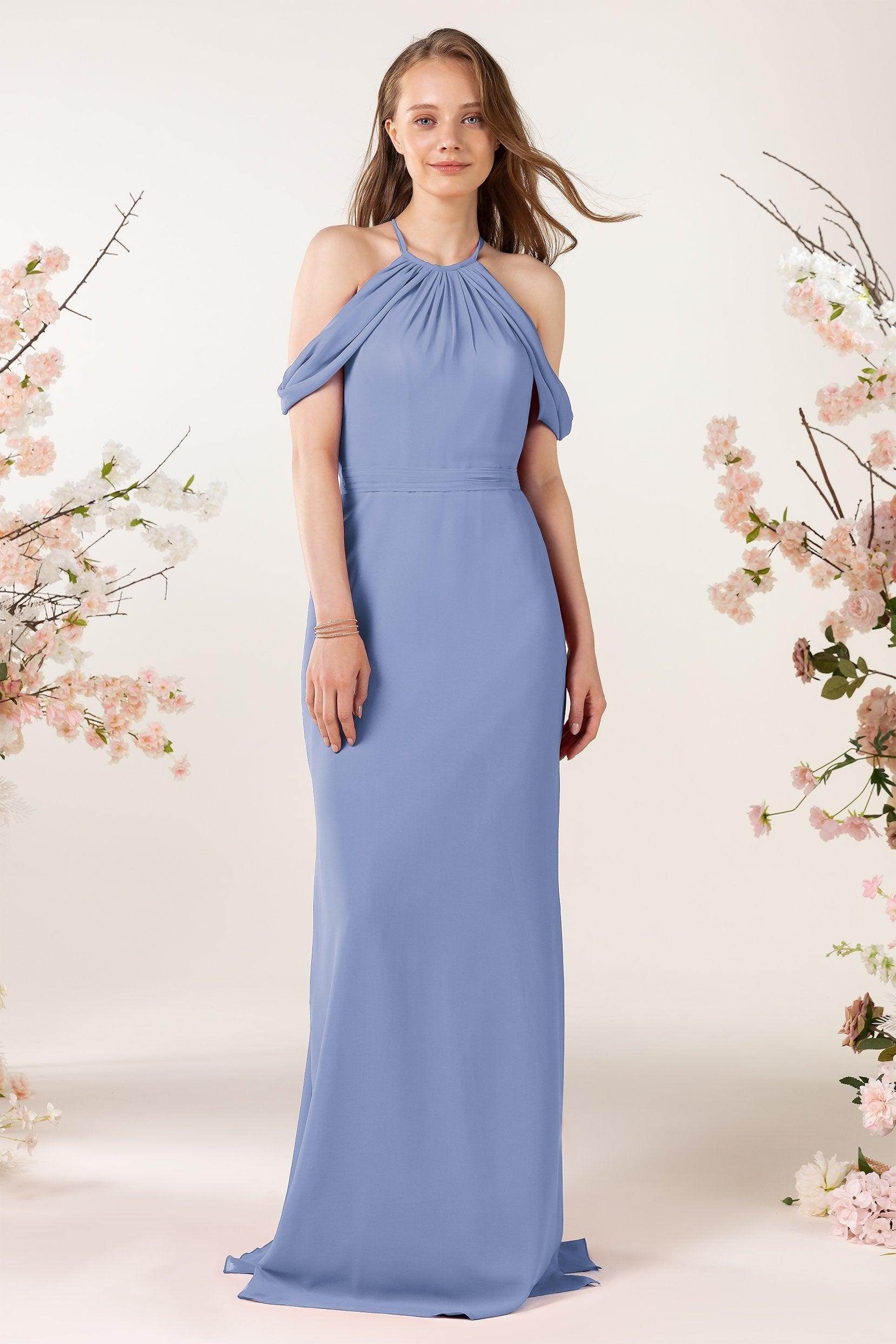 Sheath-Column Sweep Train Chiffon Bridesmaid Dress CB0463 - COCOMELODY