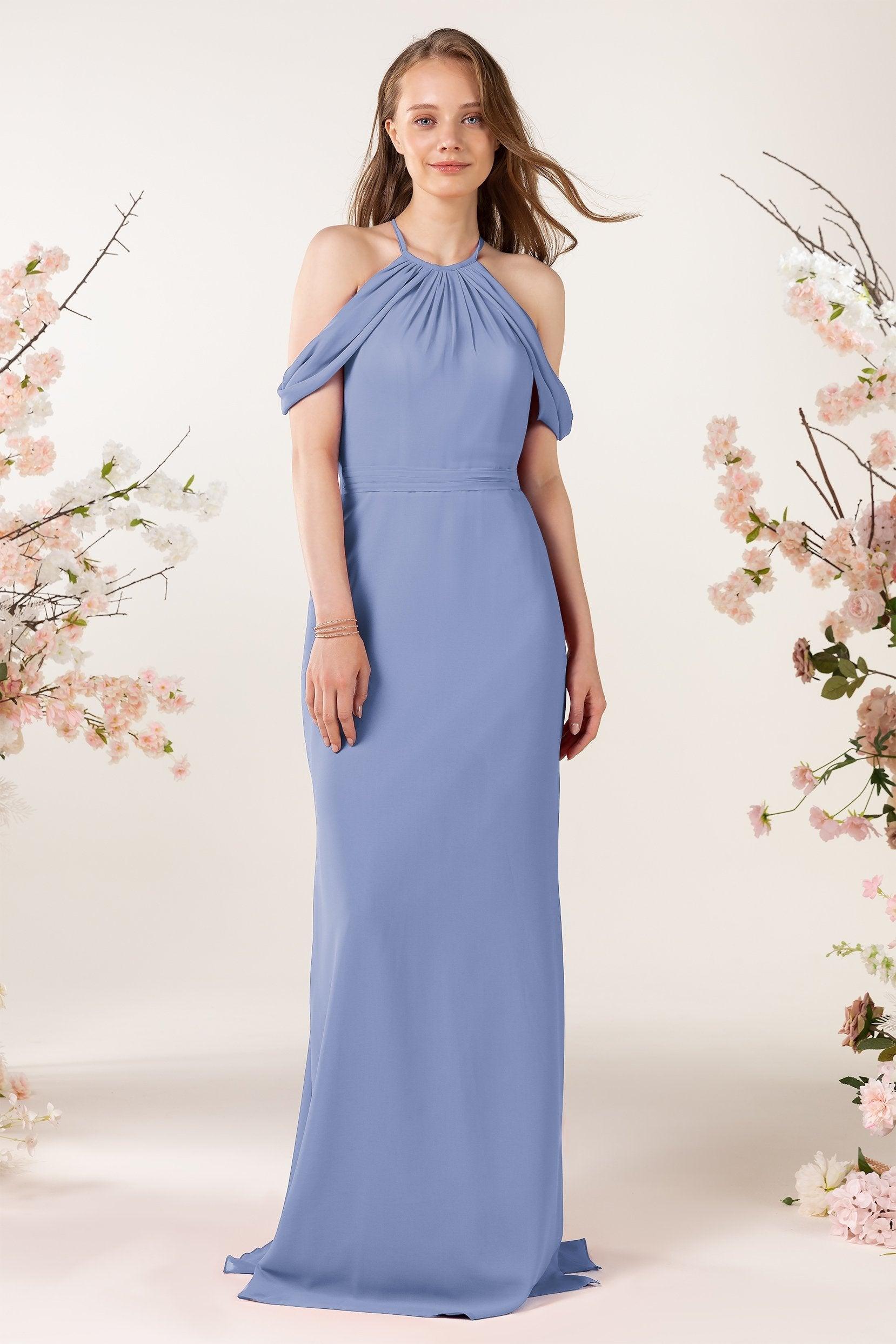 Sheath-Column Sweep Train Chiffon Bridesmaid Dress CB0463 - COCOMELODY