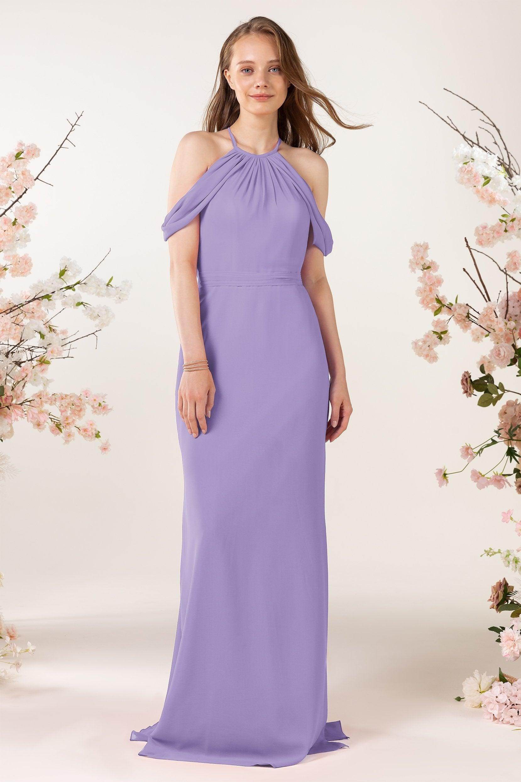 Sheath-Column Sweep Train Chiffon Bridesmaid Dress CB0463 - COCOMELODY
