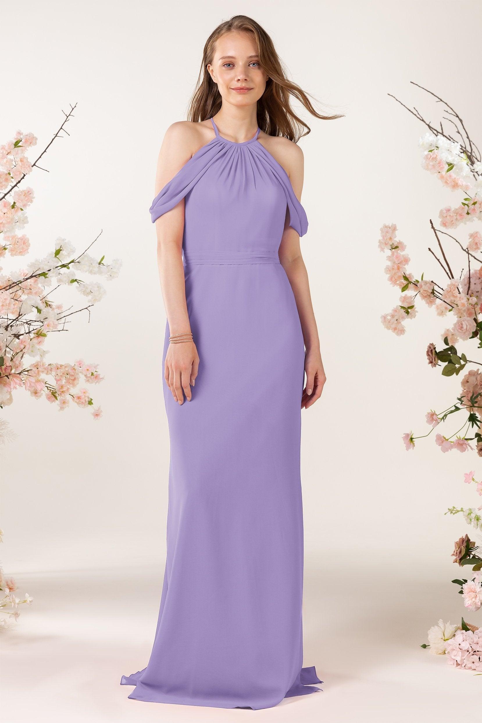 Sheath-Column Sweep Train Chiffon Bridesmaid Dress CB0463 - COCOMELODY