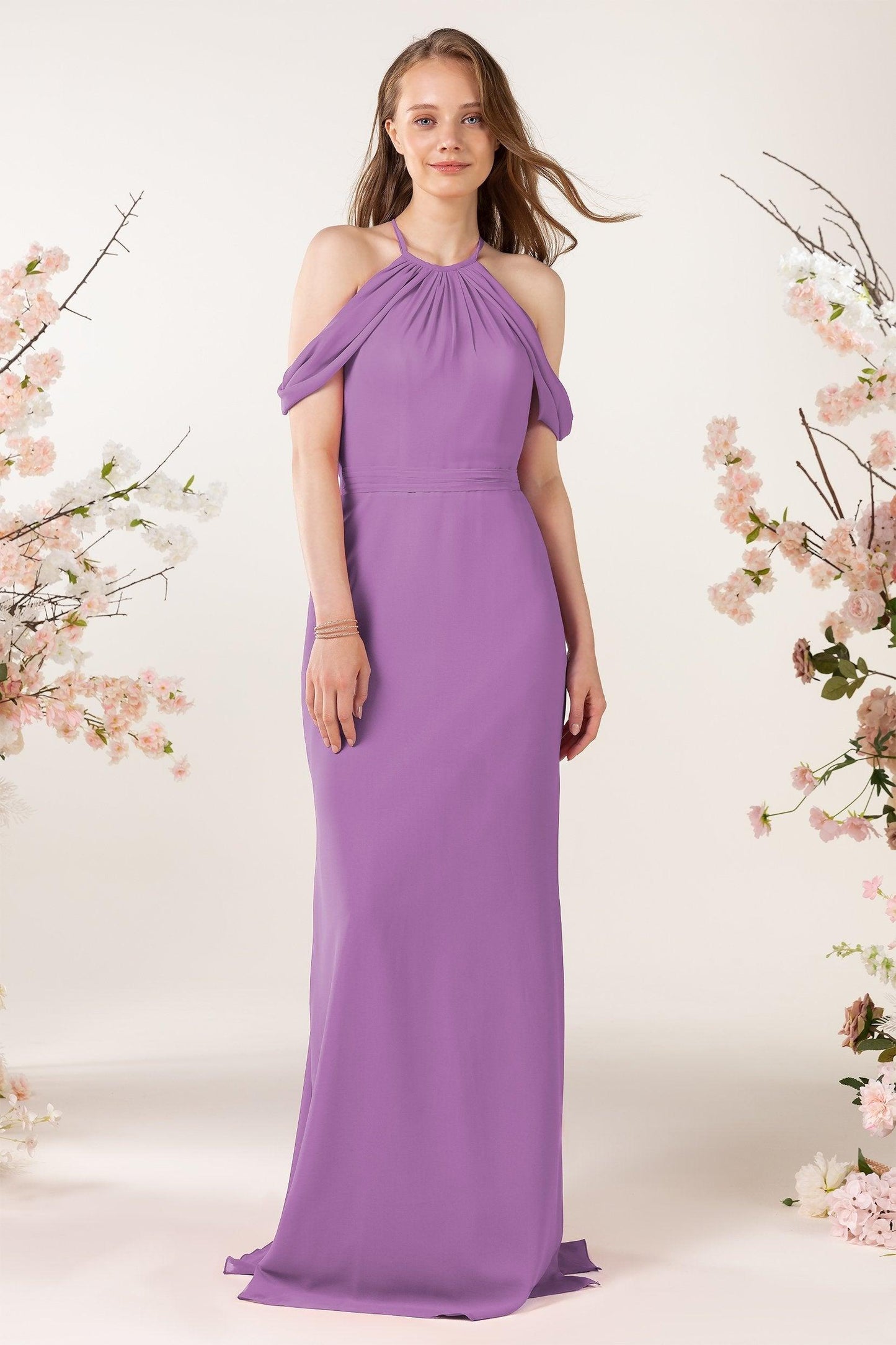 Sheath-Column Sweep Train Chiffon Bridesmaid Dress CB0463 - COCOMELODY