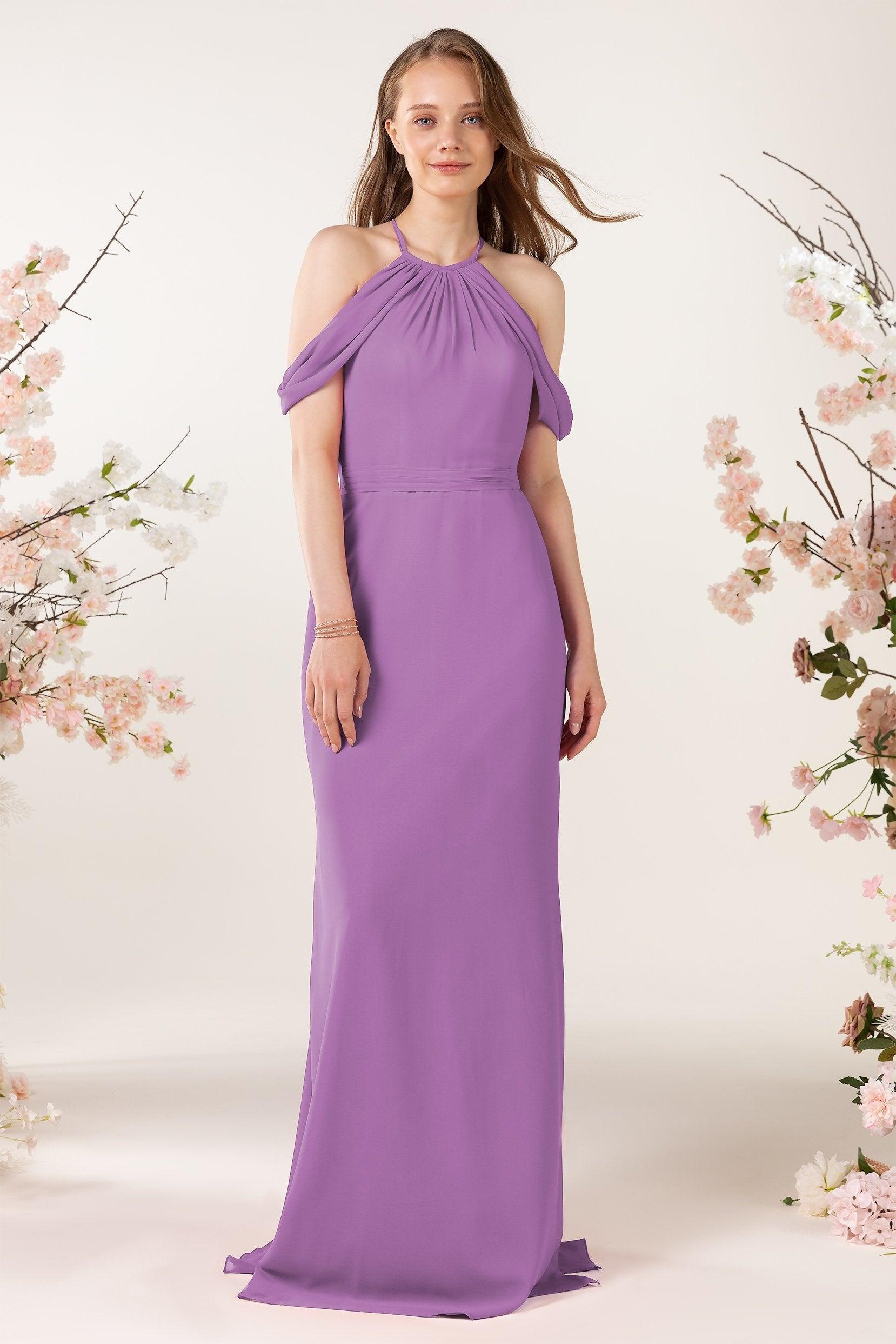 Sheath-Column Sweep Train Chiffon Bridesmaid Dress CB0463 - COCOMELODY