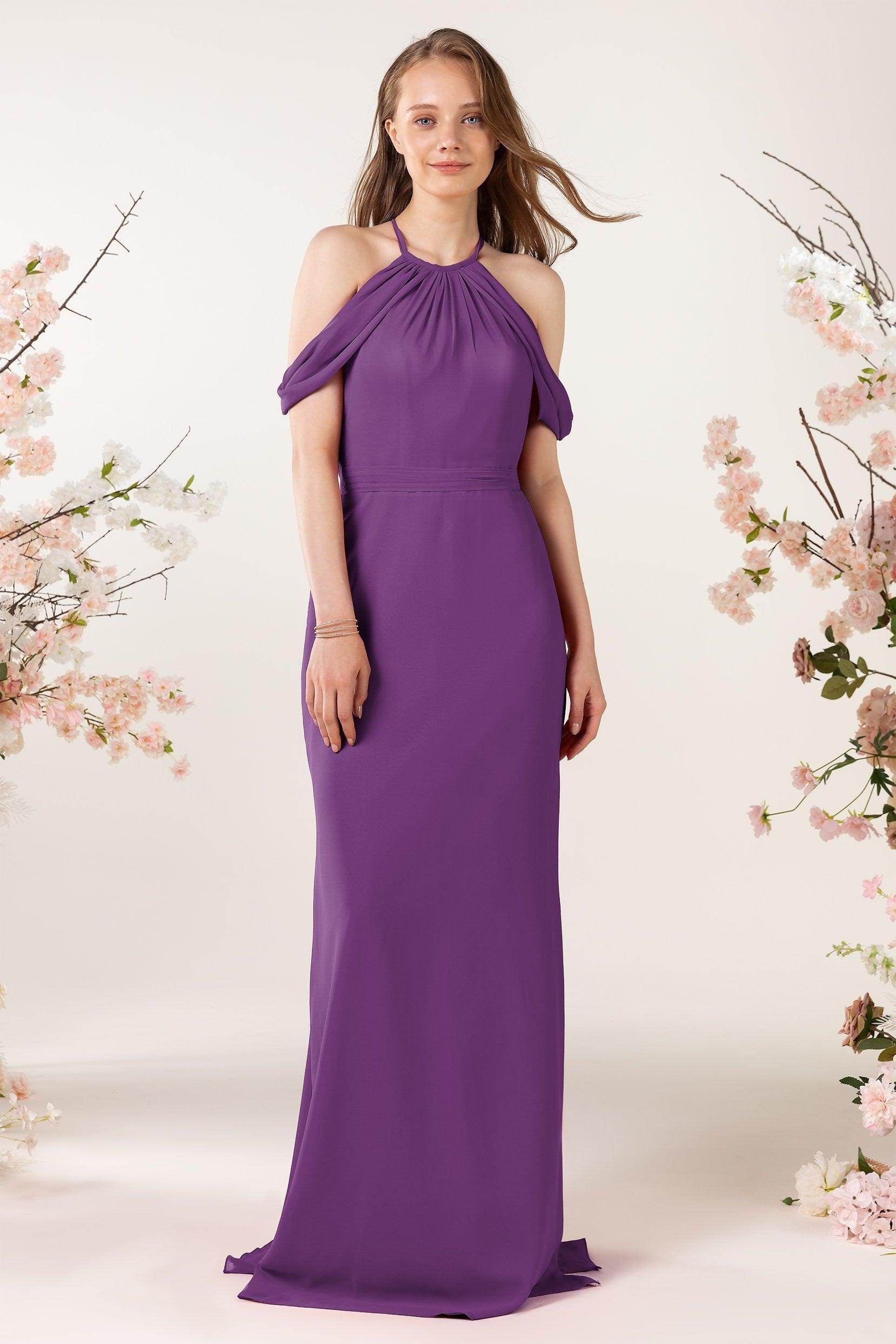 Sheath-Column Sweep Train Chiffon Bridesmaid Dress CB0463 - COCOMELODY