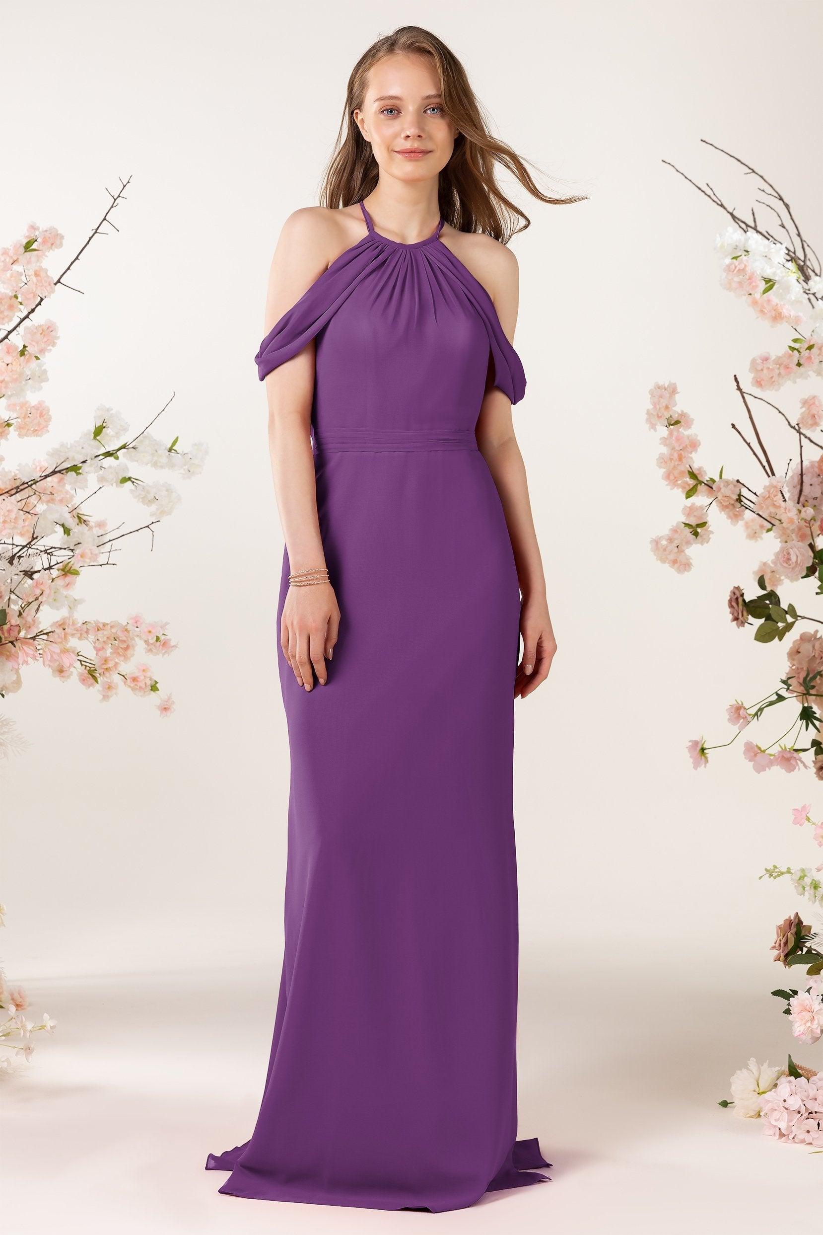 Sheath-Column Sweep Train Chiffon Bridesmaid Dress CB0463 - COCOMELODY
