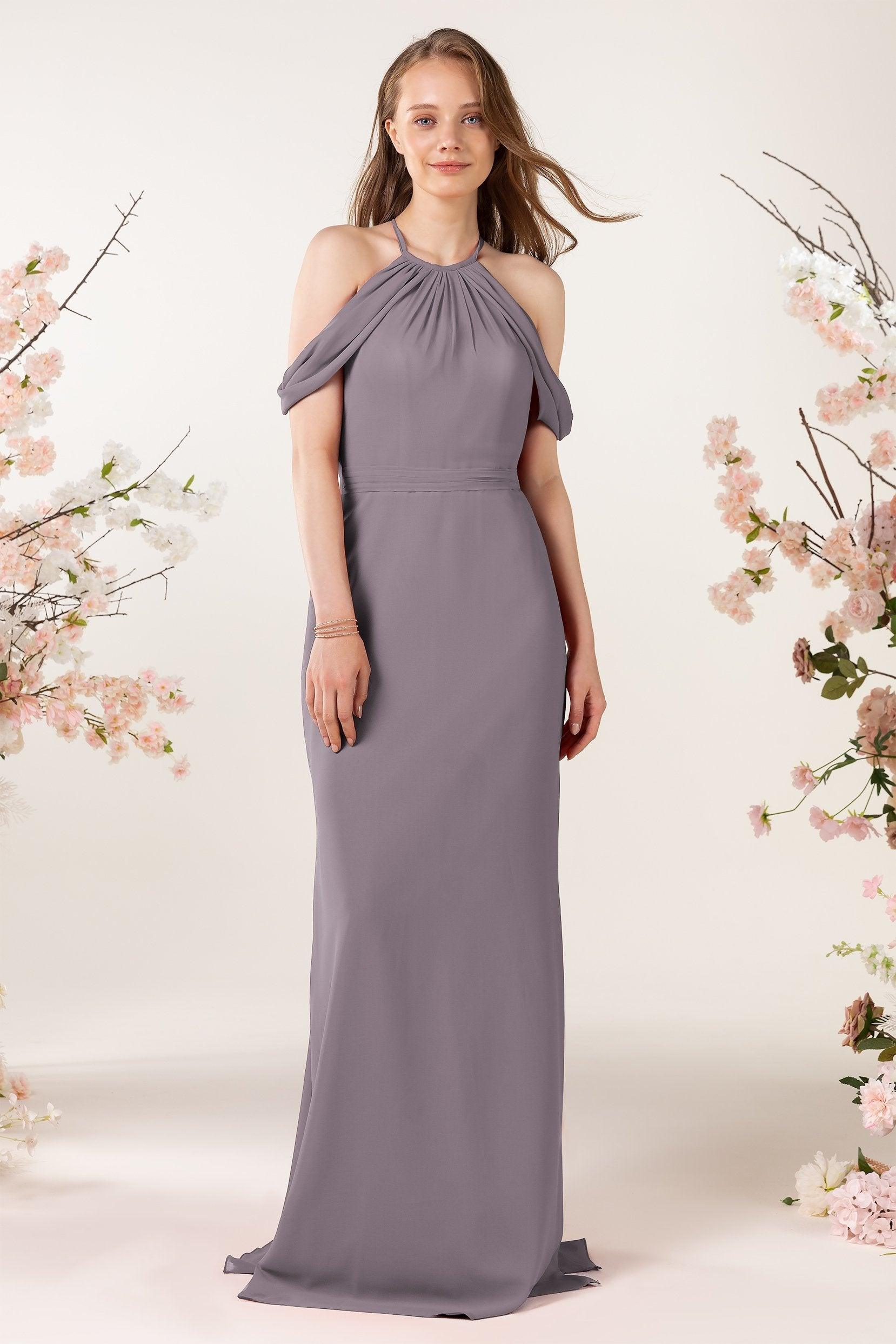 Sheath-Column Sweep Train Chiffon Bridesmaid Dress CB0463 - COCOMELODY