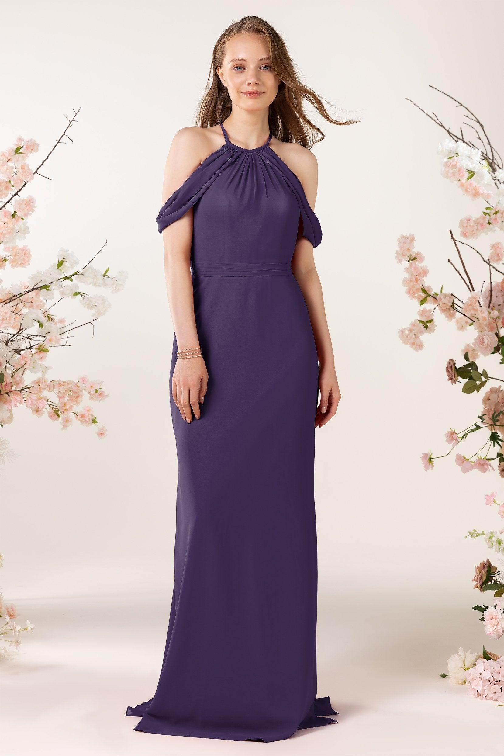 Sheath-Column Sweep Train Chiffon Bridesmaid Dress CB0463 - COCOMELODY