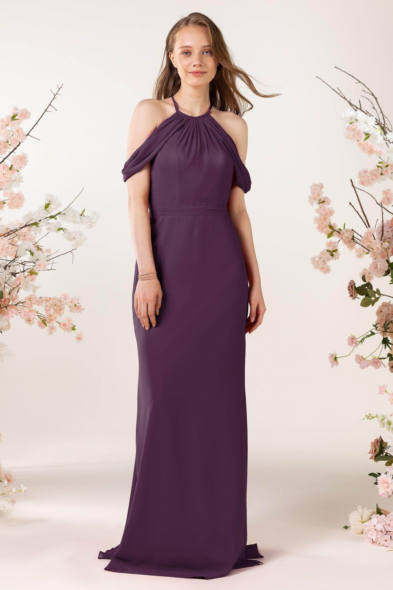 Sheath-Column Sweep Train Chiffon Bridesmaid Dress CB0463 - COCOMELODY