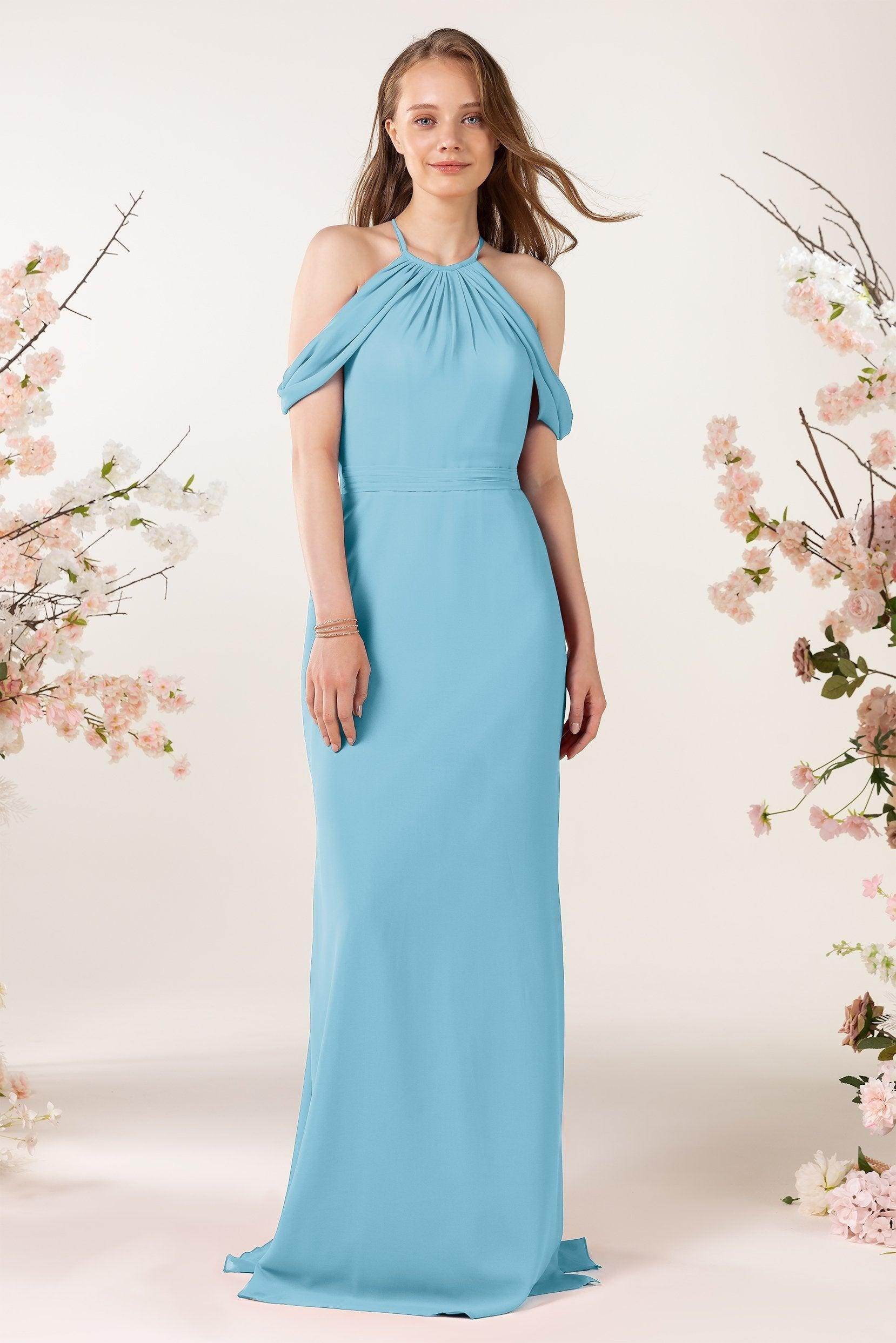 Sheath-Column Sweep Train Chiffon Bridesmaid Dress CB0463 - COCOMELODY