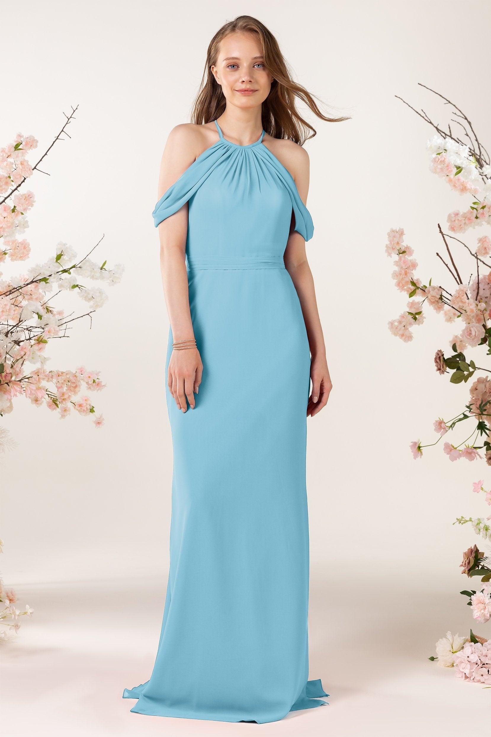 Sheath-Column Sweep Train Chiffon Bridesmaid Dress CB0463 - COCOMELODY