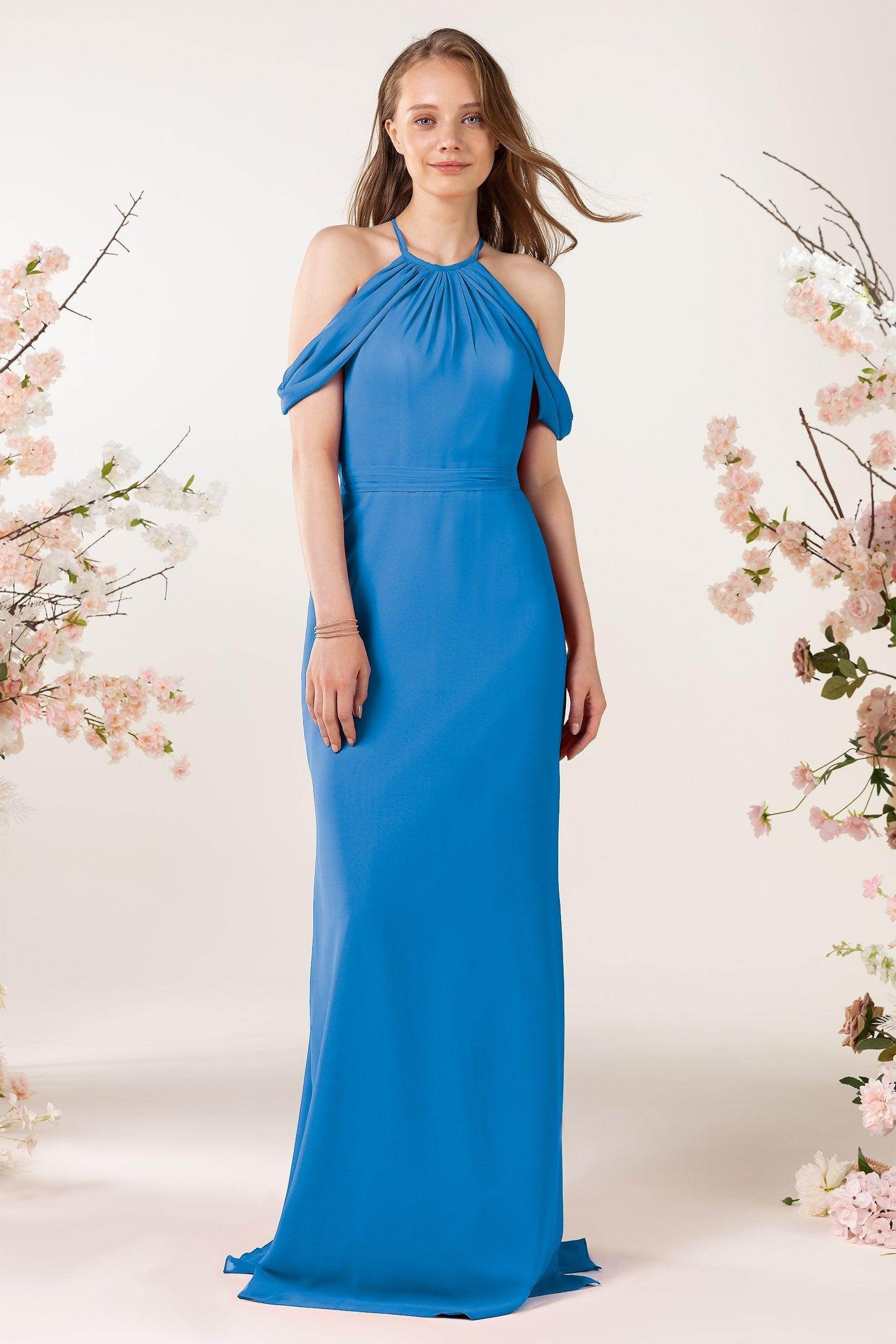 Sheath-Column Sweep Train Chiffon Bridesmaid Dress CB0463 - COCOMELODY