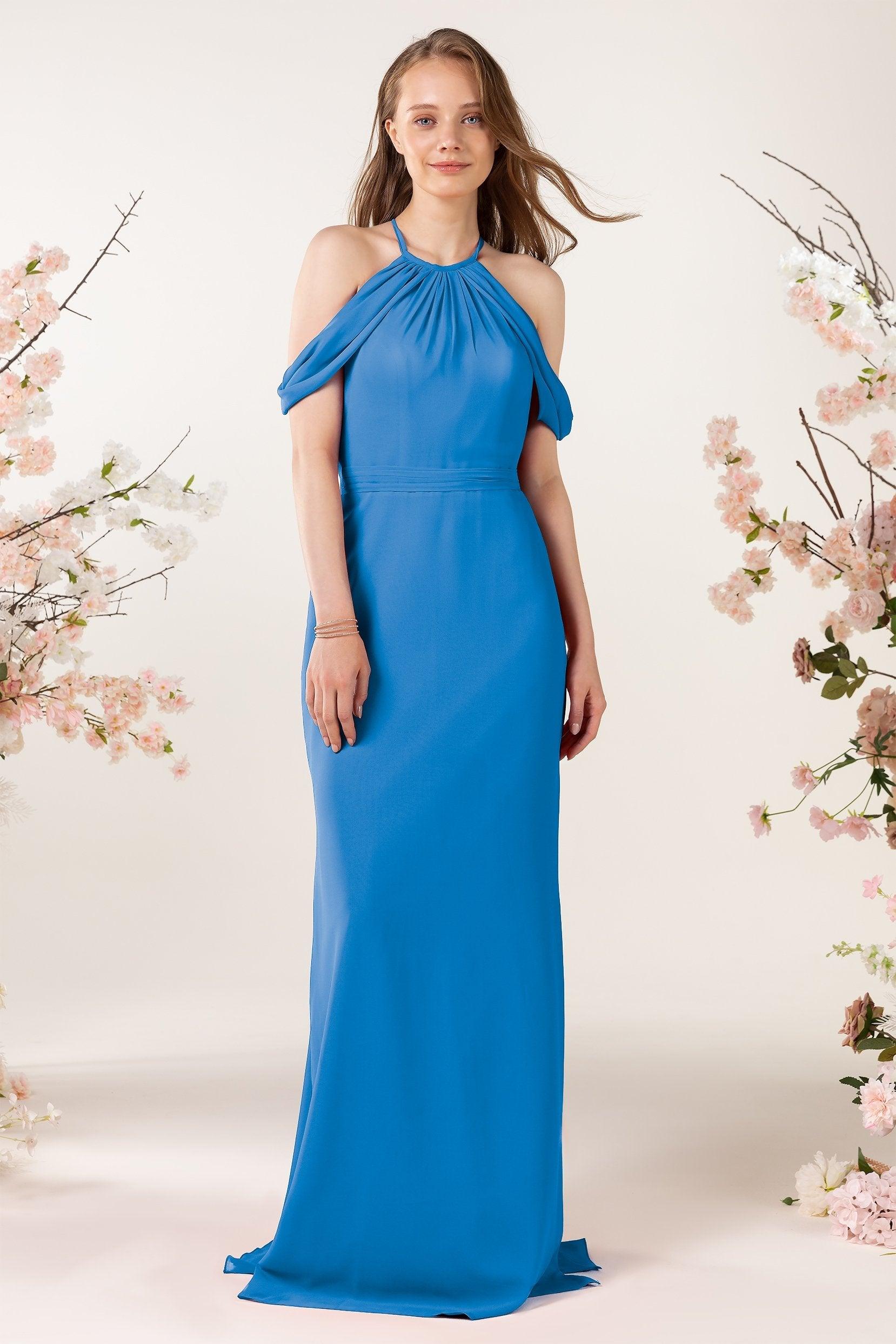 Sheath-Column Sweep Train Chiffon Bridesmaid Dress CB0463 - COCOMELODY