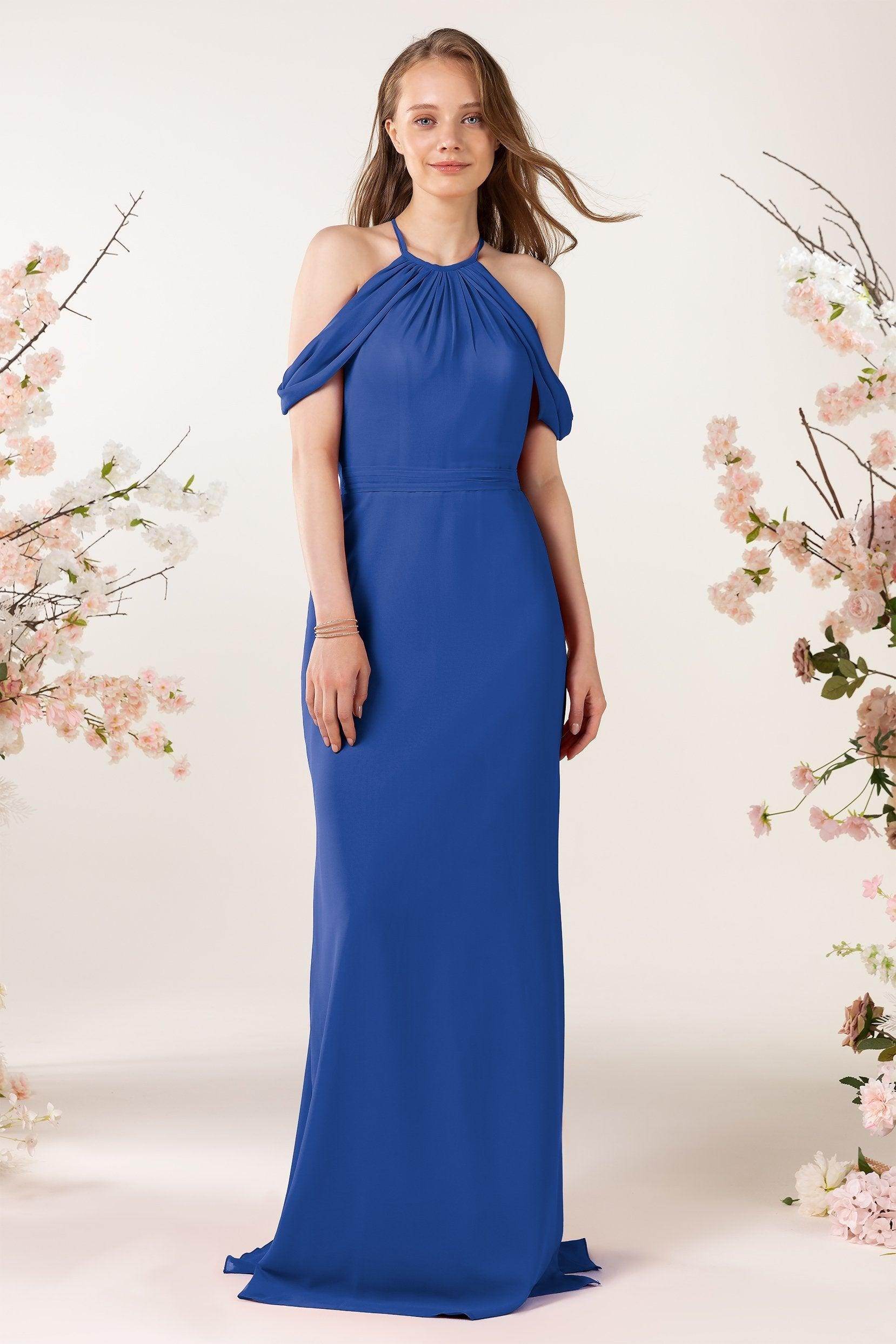 Sheath-Column Sweep Train Chiffon Bridesmaid Dress CB0463 - COCOMELODY
