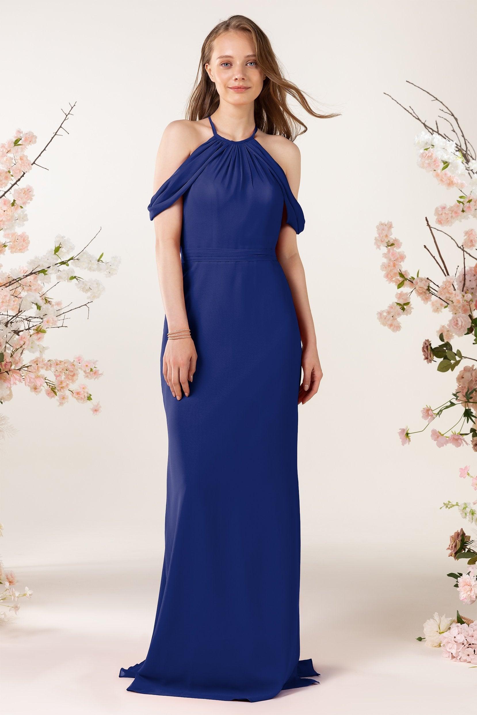Sheath-Column Sweep Train Chiffon Bridesmaid Dress CB0463 - COCOMELODY