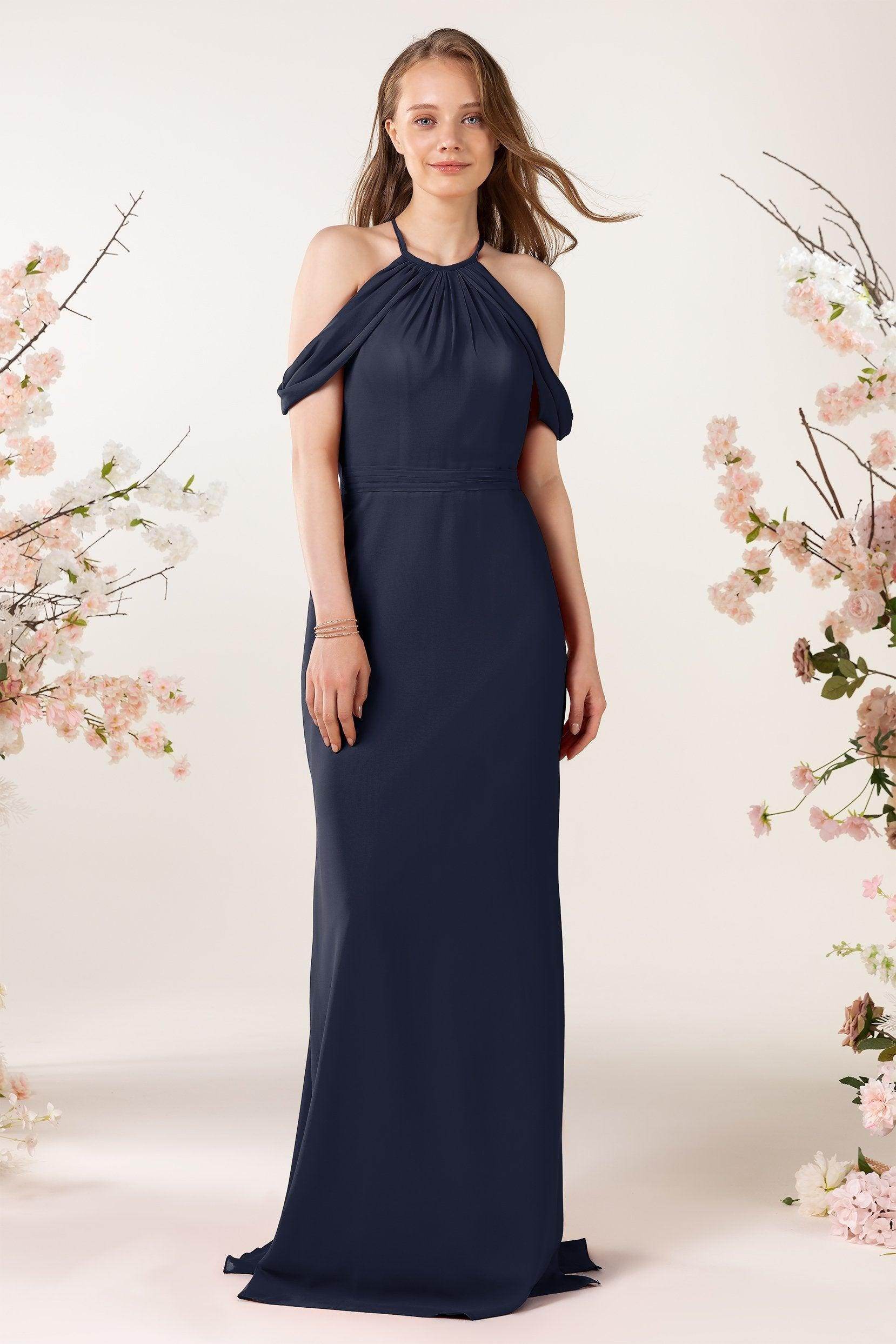 Sheath-Column Sweep Train Chiffon Bridesmaid Dress CB0463 - COCOMELODY