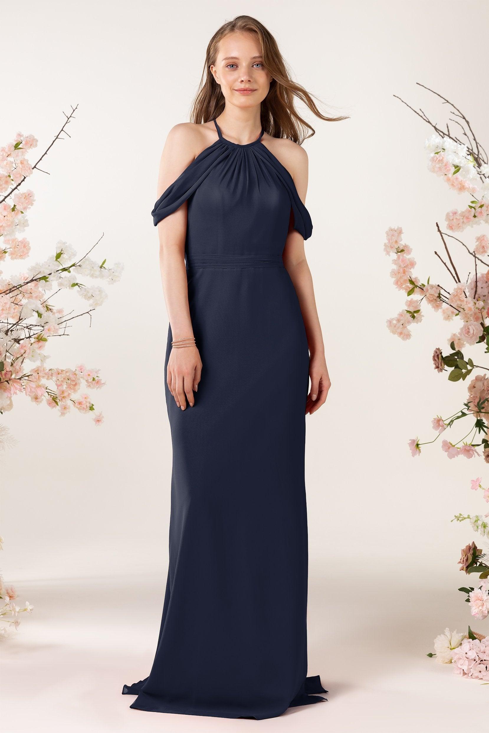 Sheath-Column Sweep Train Chiffon Bridesmaid Dress CB0463 - COCOMELODY