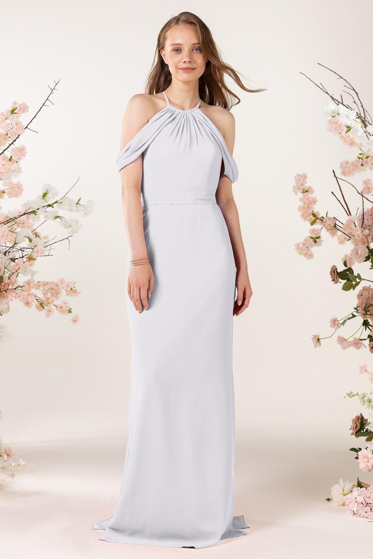 Sheath-Column Sweep Train Chiffon Bridesmaid Dress CB0463 - COCOMELODY