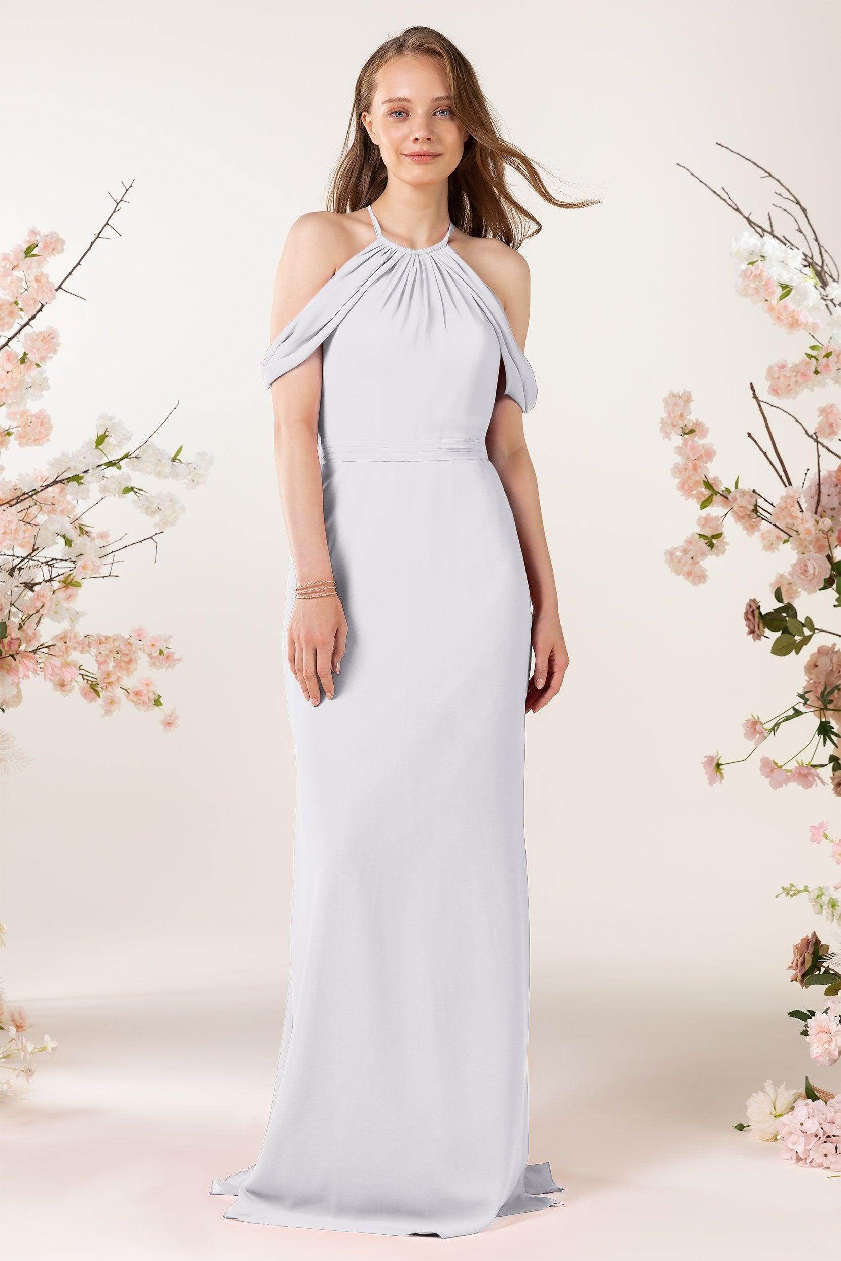 Sheath-Column Sweep Train Chiffon Bridesmaid Dress CB0463 - COCOMELODY