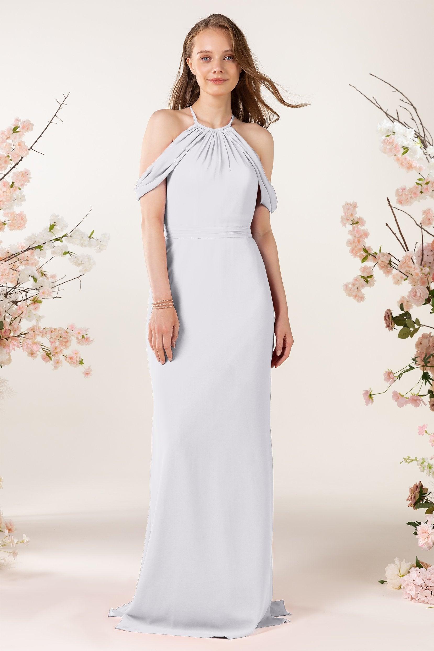 Sheath-Column Sweep Train Chiffon Bridesmaid Dress CB0463 - COCOMELODY